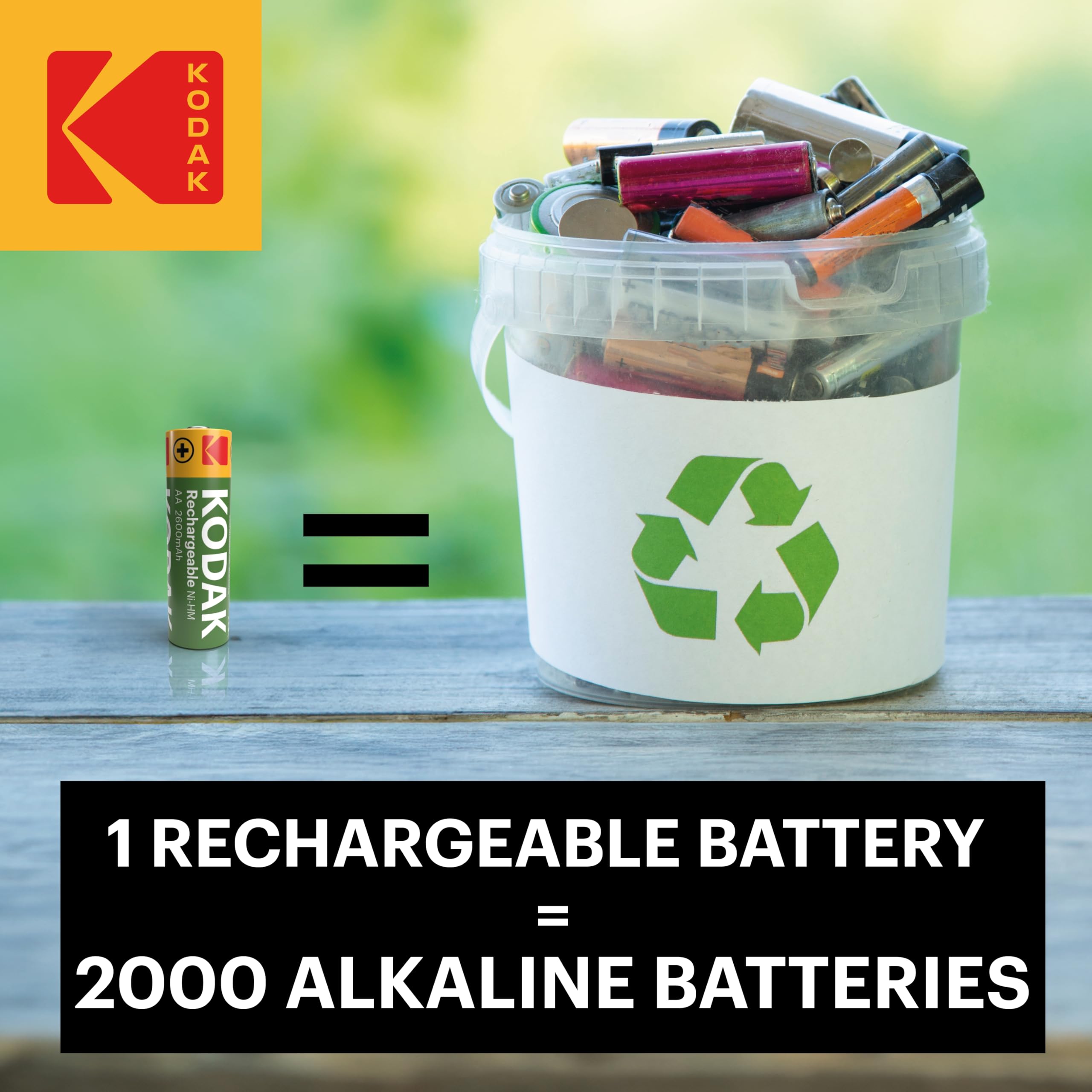 Kodak Rechargeable AA AAA Batteries with Charger - 4 Pack Double A Batteries Included - Perfect for Cameras, Toys, and Electronics