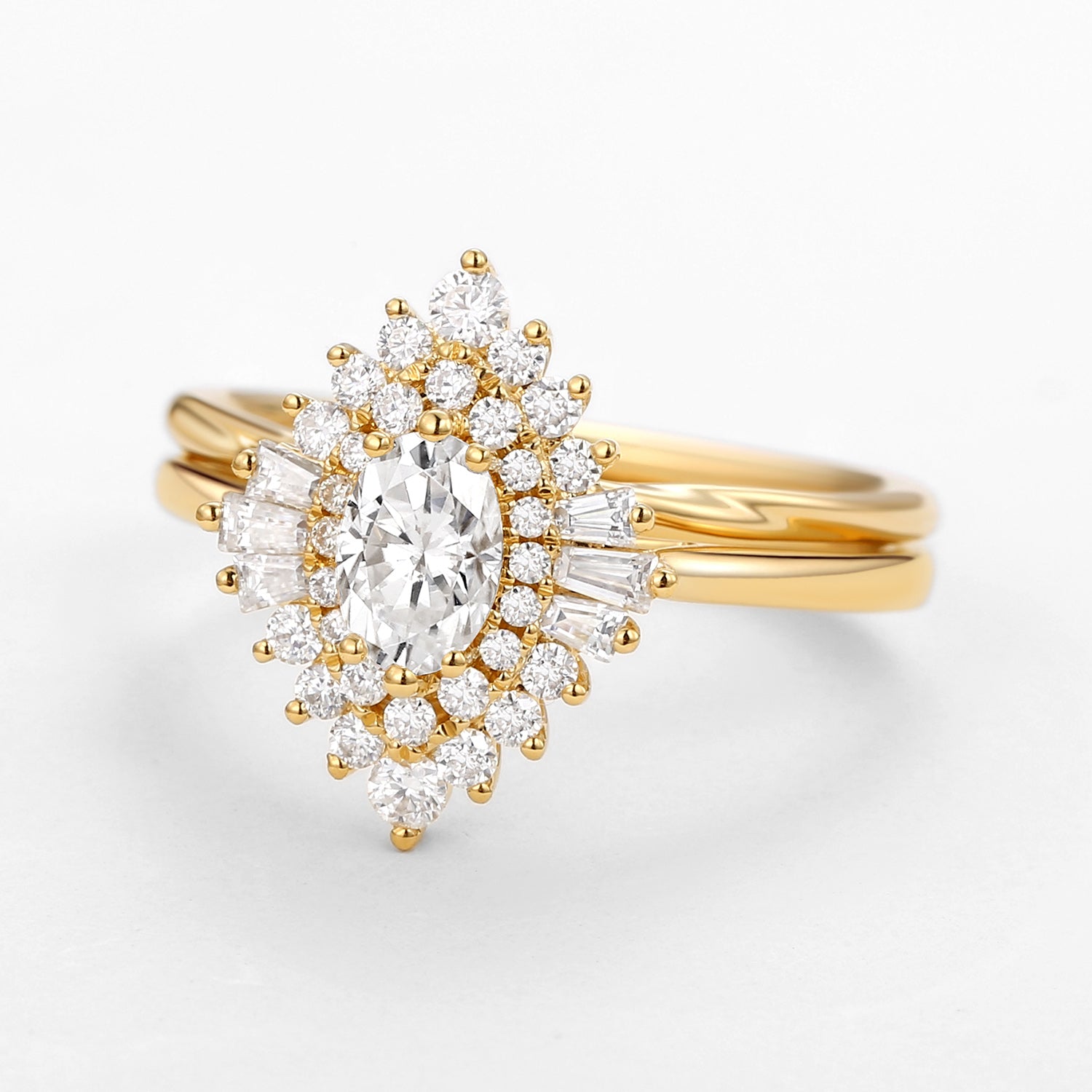 Art Deco Style Moissanite Halo Engagement Ring Set - 2 Piece Wedding Band for Women | Perfect for Proposals, Anniversaries & Bridal Jewelry