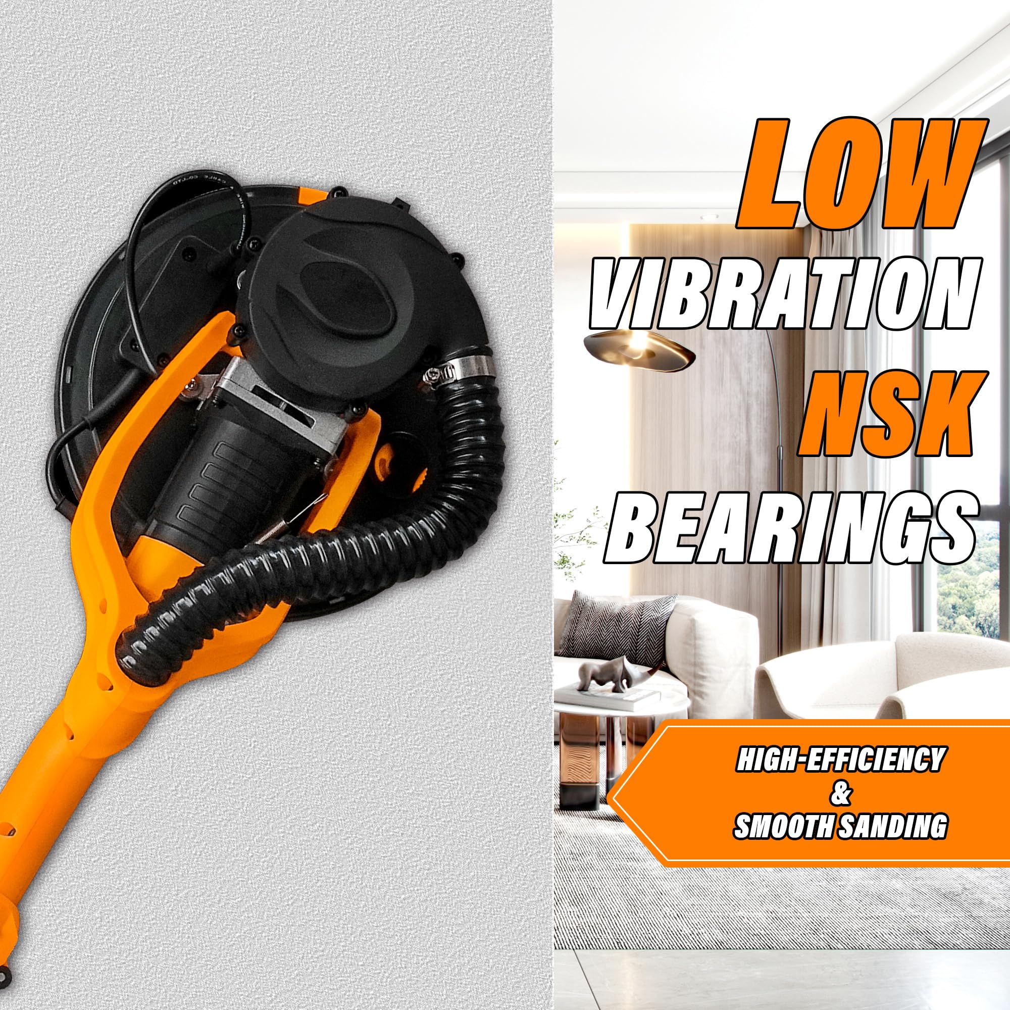 1050W Electric Drywall Sander with Vacuum System - Heavy Duty LCD Digital Display, 9-Speed Adjustable (800-2100 RPM) - Foldable Extendable Handle & 12 Sanding Discs Included - Perfect for Drywall, Wood Floor Sanding & Home Renovation Projects