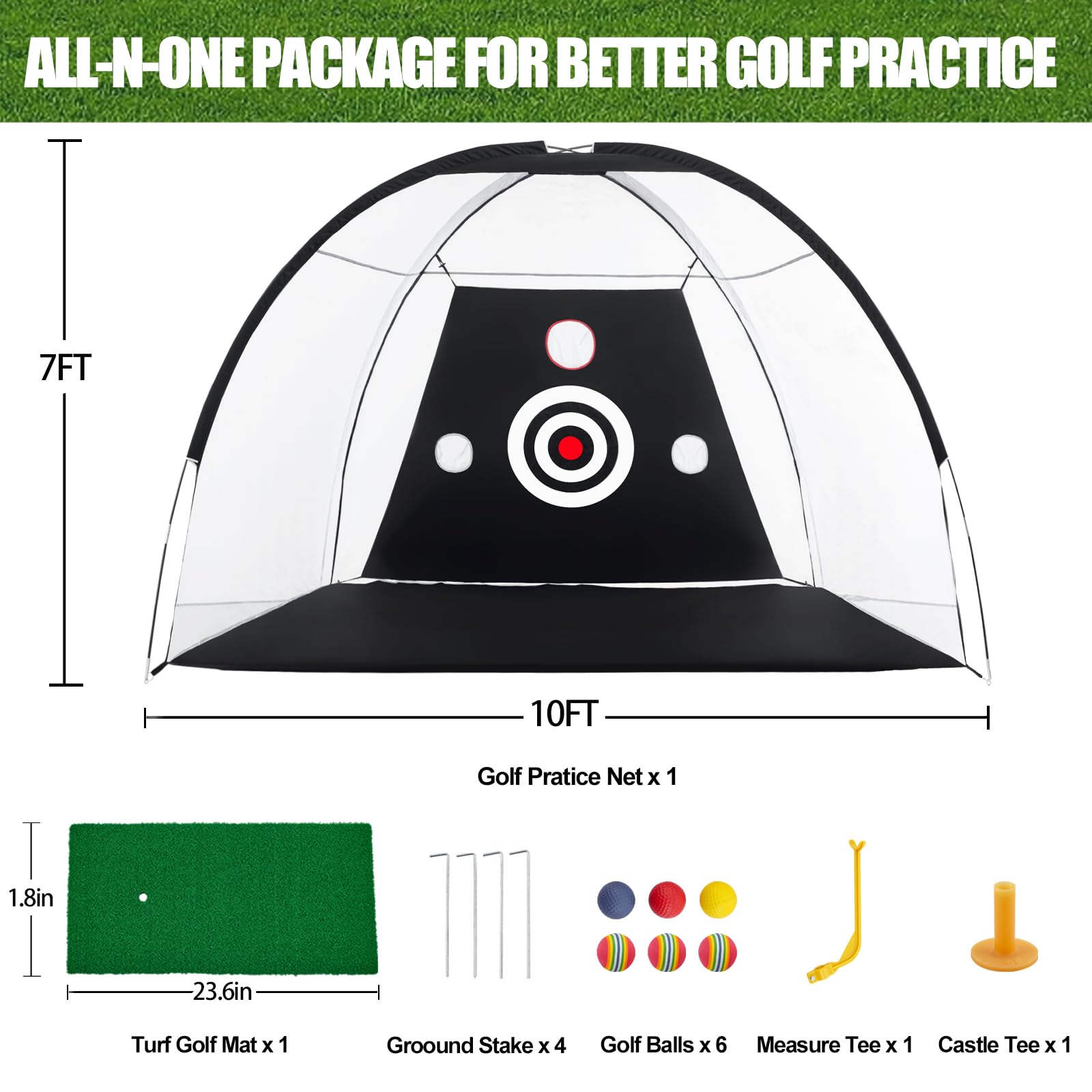 10x7ft Golf Practice Net for Backyard Driving & Chipping - Heavy Duty Golf Training Net with Swing Trainer - Perfect Golf Gift for Men & Women - Ideal for Home, Driving Range & Outdoor Practice