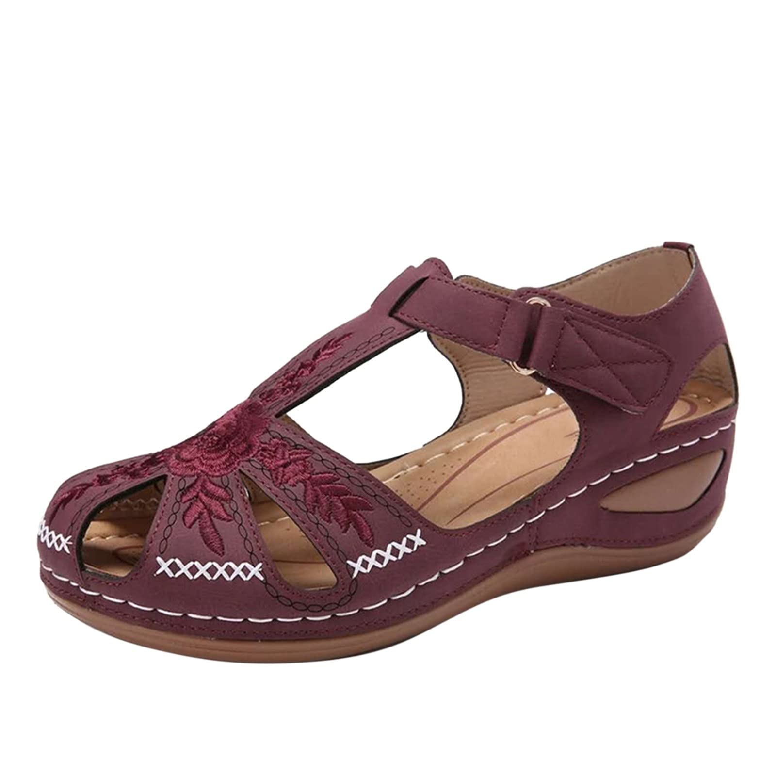 Women's Embroidered Wedge Sandals with Closed Toe - Comfortable Slope Heel Slippers for Casual Wear, Summer Outfits, Beach Vacations, and Everyday Fashion