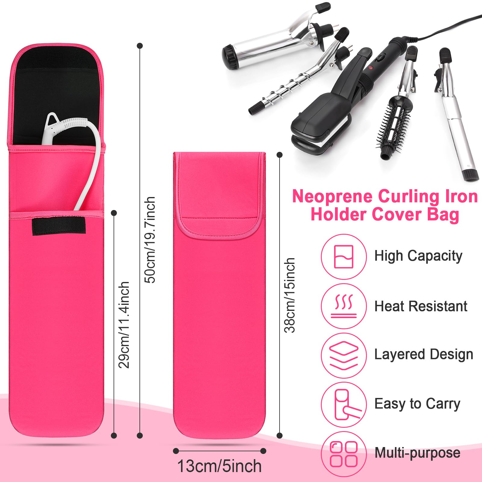 Shappy 2-Piece Heat Resistant Curling Iron Travel Case - Neoprene Flat Iron Holder & Silicone Hot Tools Bag for Straightener Storage (Solid Style) | Perfect for Travel, Salon & Home Hair Styling