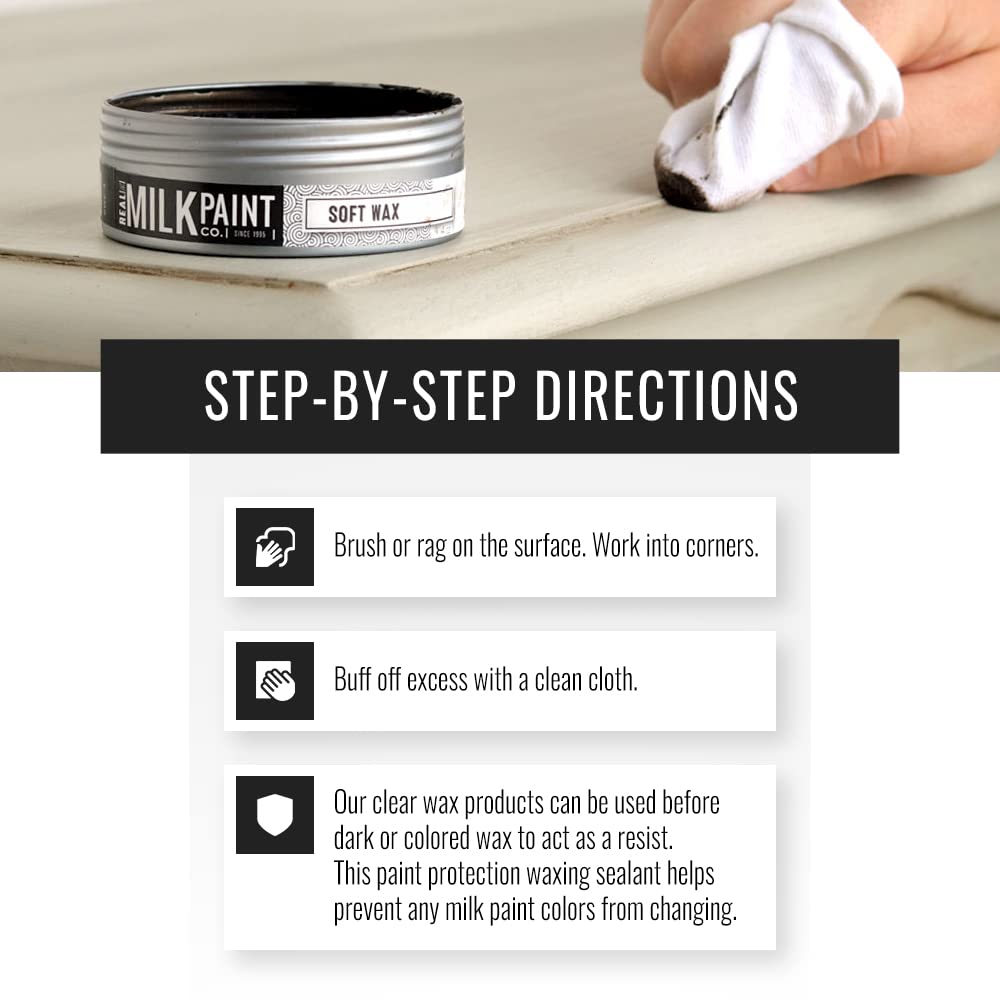 Real Milk Paint Soft Finishing Wax Sealant - Matte Dark Brown 4 oz - Beeswax Furniture Wax for Painted Cabinets, Unfinished Wood Decor & DIY Projects - Perfect for Sealing, Protecting & Enhancing Wood Finishes