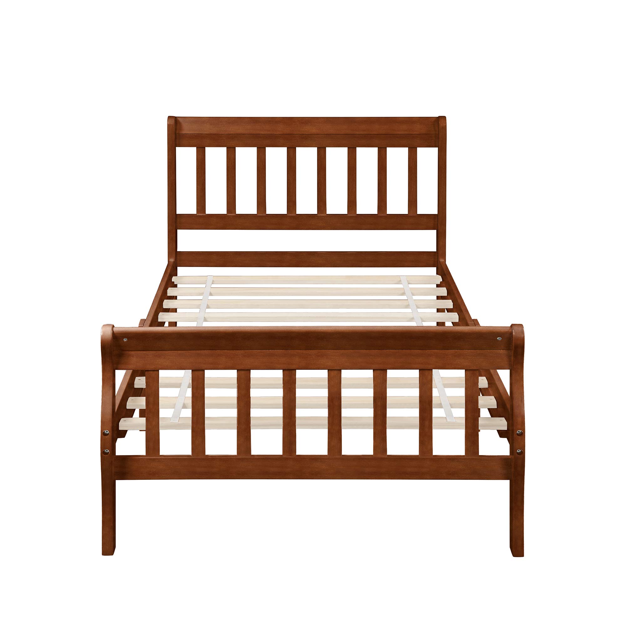 Harper&Bright Designs Twin Sleigh Bed Frame - Solid Wood Platform Bed for Kids with Headboard & Footboard, Oak Stripe Finish - Perfect for Kids' Bedrooms, Guest Rooms & Small Spaces