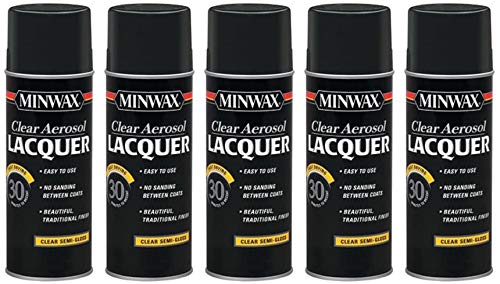 Minwax Lacquer 152050000 Aerosol Spray, Semi-Gloss Finish - 5 Pack for Wood Furniture, Cabinets & DIY Projects
