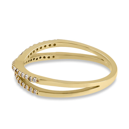14K Yellow Gold Thin X Crossover Diamond Ring for Women - Elegant Stackable Wedding Band, Anniversary Gift, Everyday Jewelry for Special Occasions