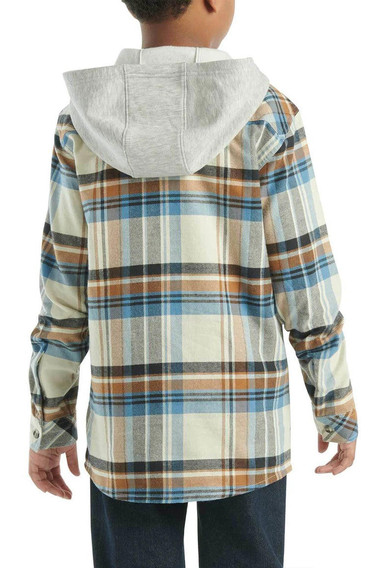 Carhartt Kids Long Sleeve Flannel Button-Up Hooded Shirt - Warm & Durable Plaid Shirt for Boys & Girls - Perfect for Outdoor Play, School & Winter Activities