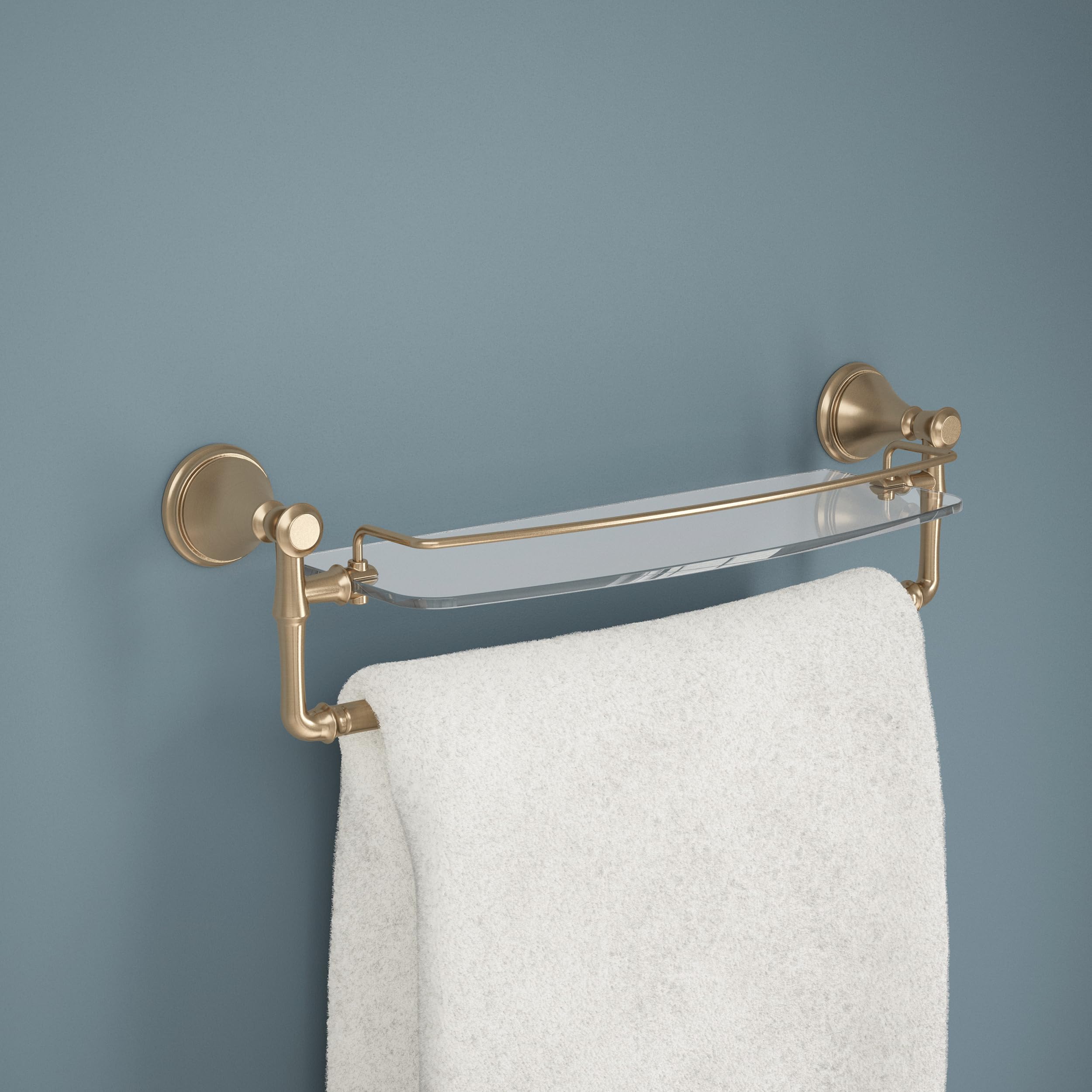 DELTA 79710-CZ 18-Inch Cassidy Glass Bathroom Shelf with Towel Bar in Champagne Bronze - Perfect for Bathroom Storage and Organization