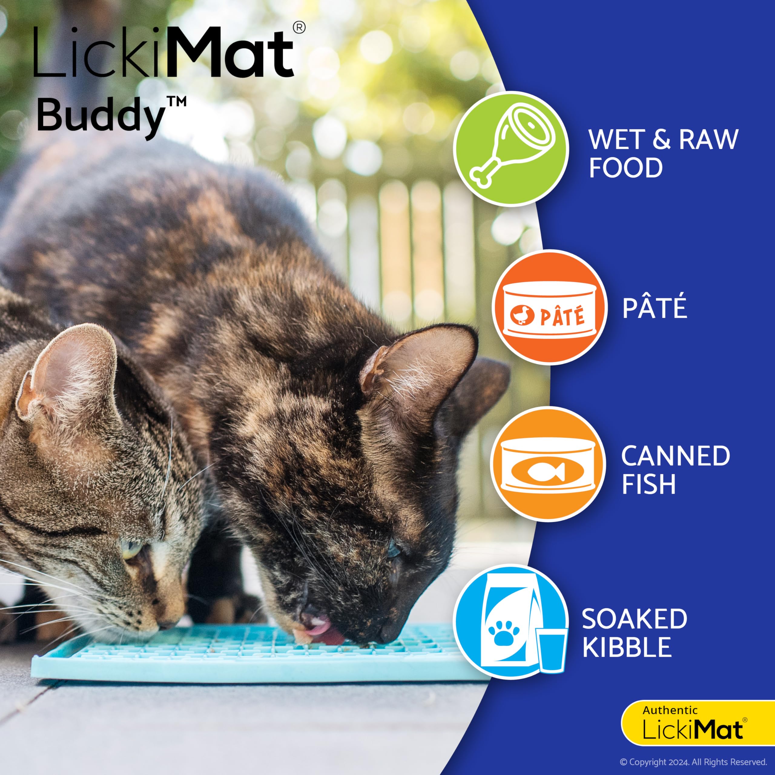 LickiMat Classic Buddy Cat Slow Feeder Lick Mat - Anxiety & Boredom Relief for Cats - Perfect for Wet Food, Treats, Yogurt & Peanut Butter - Fun Alternative to Slow Feed Bowl - Purple - Great for Mealtime Enrichment & Stress Reduction