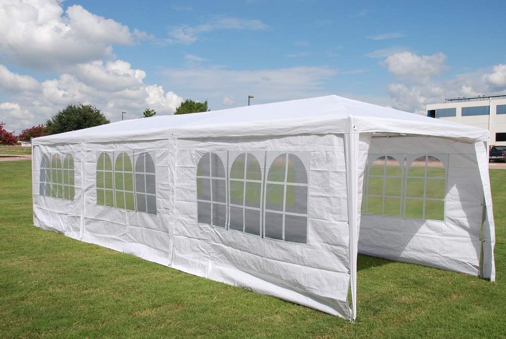 DELTA 10'x30' White Diamond Mat PE Wedding Party Tent - Outdoor Event Canopy with Galvanized Steel Frame & Carry Bags - Perfect for Backyard Weddings, Garden Parties, and Outdoor Gatherings