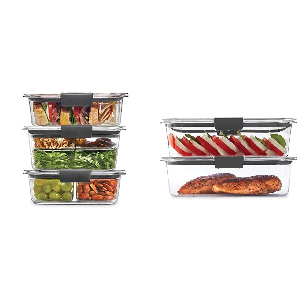 Rubbermaid Leak-Proof Brilliance 12-Piece Food Storage Container Set - 9.6 Cup Plastic Containers with Secure Lids - Microwave & Dishwasher Safe - Clear (2-Pack) - Perfect for Meal Prep, Leftovers & Pantry Organization