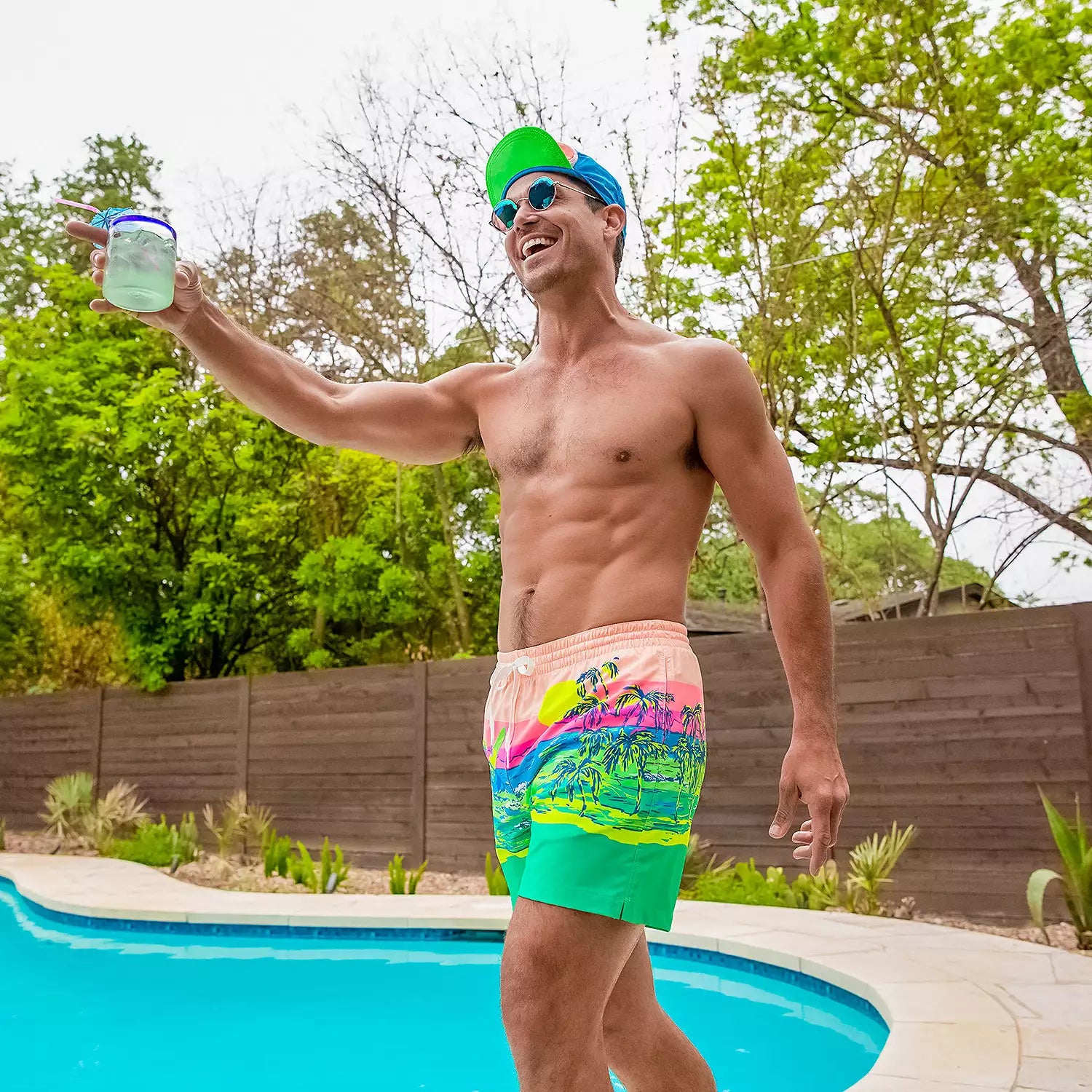 Chubbies 5.5 Inch The Coastals Swim Trunks for Men - Quick Dry Beach Shorts with UPF Protection, Teal Blue - Perfect for Swimming, Surfing & Summer Vacations