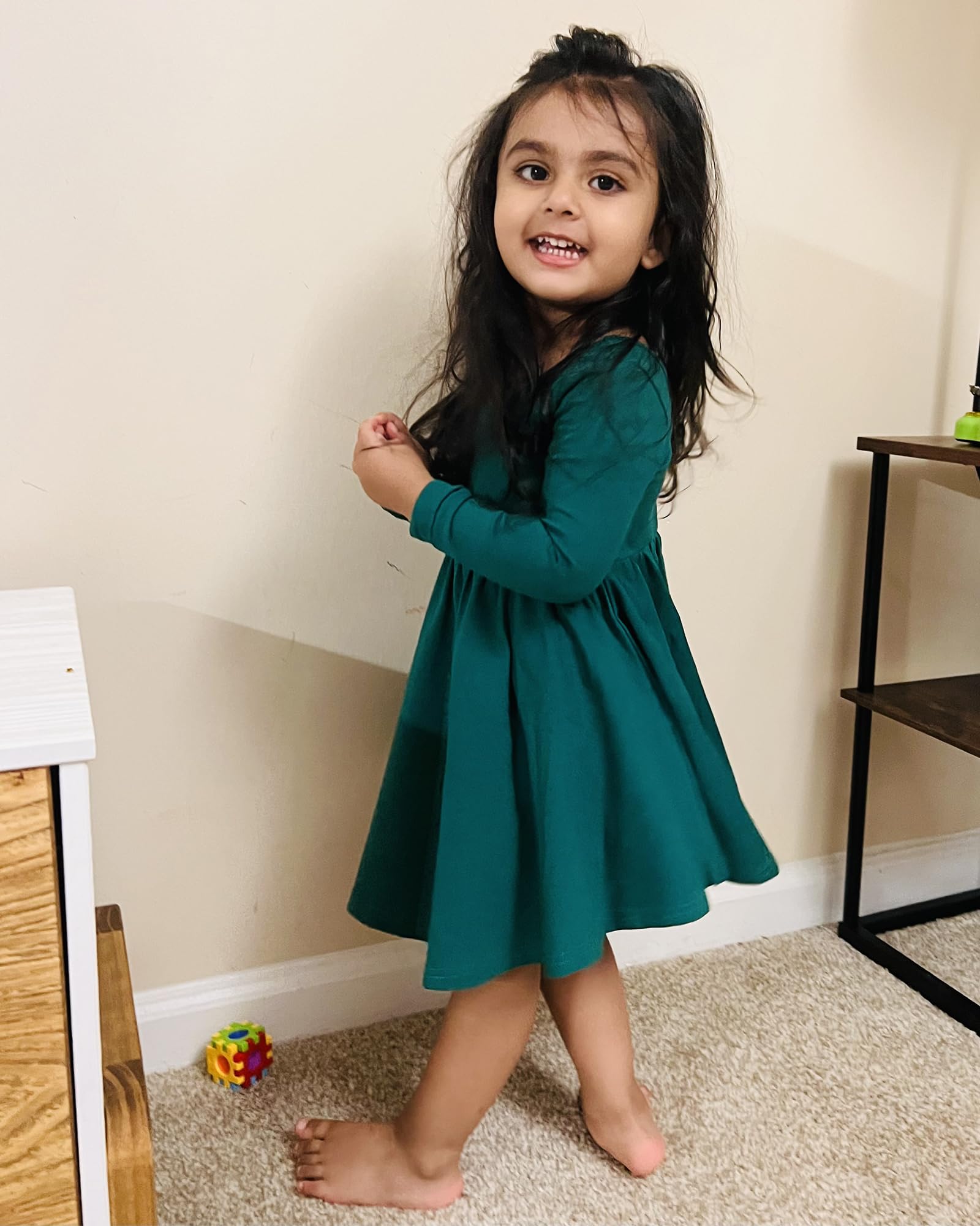 Stelle Girls Long Sleeve White Cotton Skater Dress - Twirl A-Line Toddler Dress for School, Casual Wear & Easter Outfits | Perfect for Playdates, Parties & Special Occasions
