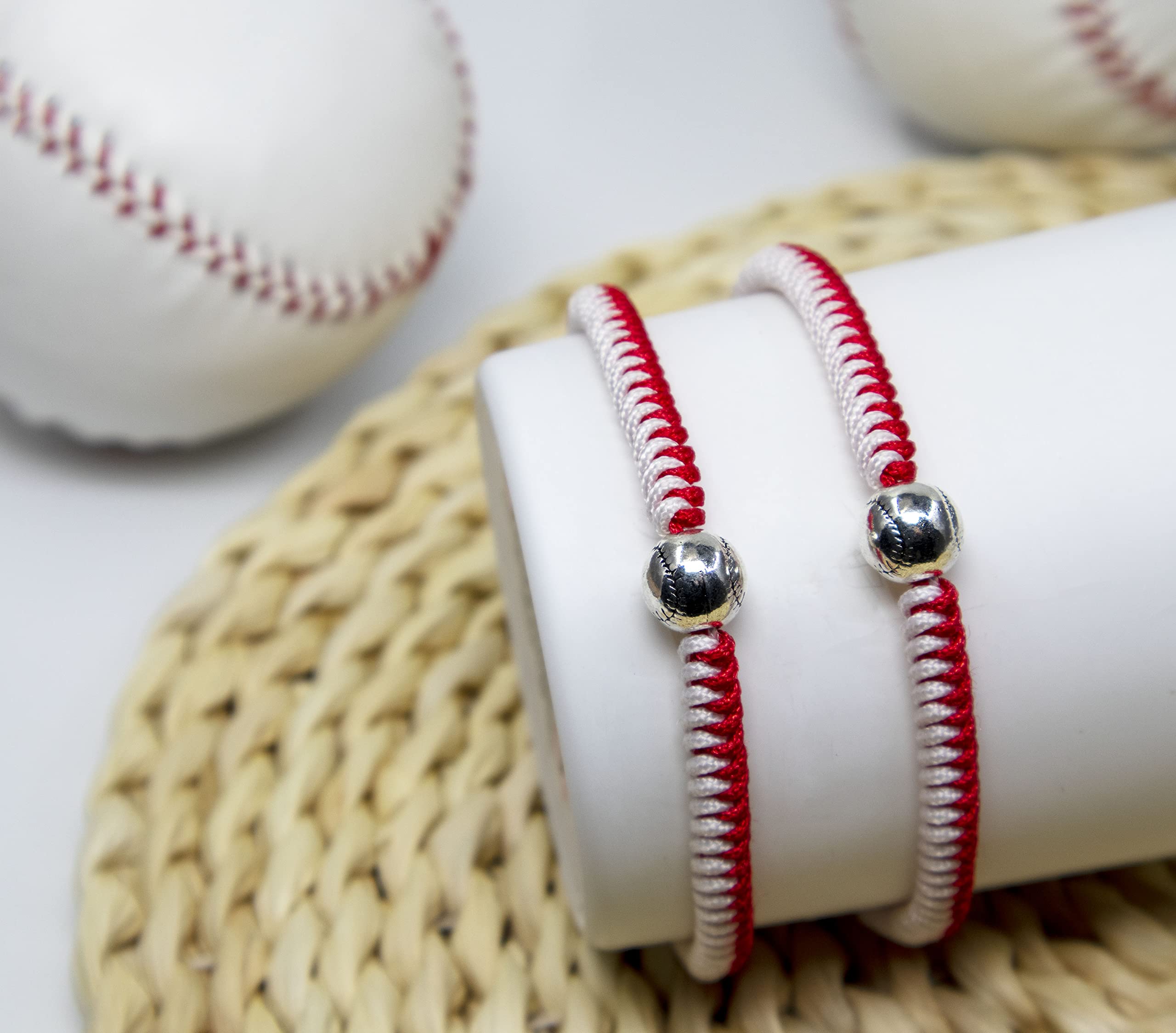 **Handmade Braided Baseball Bracelets - Adjustable Wristbands with Baseball Beads for Boys, Girls, Teens & Adults - Inspirational Sports Gifts (Red, 2PCS) - Perfect for Baseball Games, Team Spirit & Daily Wear**