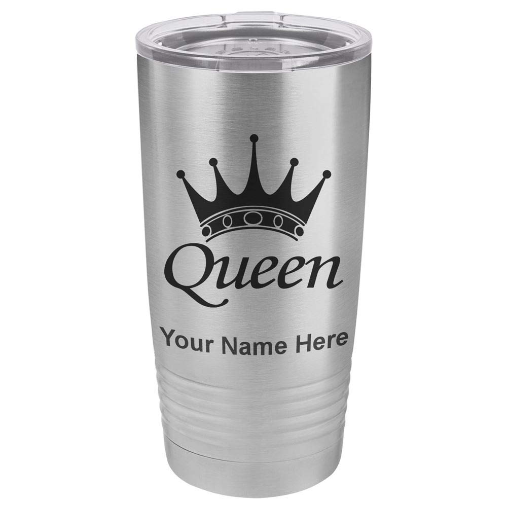 LaserGram 20oz Vacuum Insulated Stainless Steel Tumbler with Queen Crown Design & Free Personalized Engraving - Keeps Drinks Hot/Cold for Hours - Perfect for Coffee, Tea, or Smoothies at Home, Office, or Travel