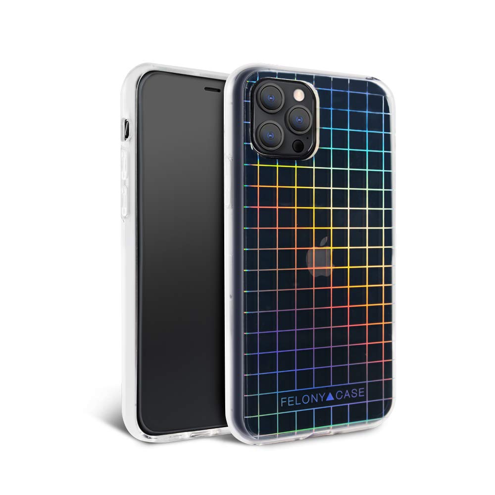 FELONY CASE - iPhone 12 Pro Max Case - Holographic Grid Phone Cover - Anti-Scratch, Wireless Charging Compatible, 360° Shockproof Protective Case for Apple iPhone 12 Pro Max - Perfect for Everyday Use, Travel & Outdoor Activities