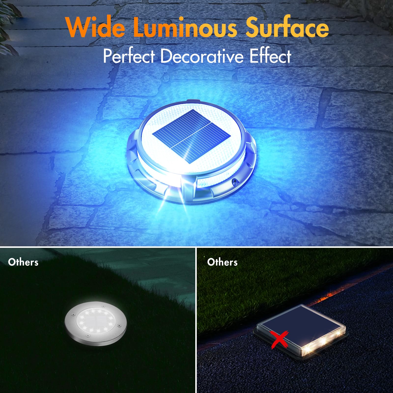 Quntis 12 Pack Solar Deck Lights Outdoor - IP68 Waterproof, 3 Color Modes (Blue/Cool White/Warm White) Solar Driveway Lights for Stairs, Pathway, Pool, Walkway, Garden & Landscape Lighting