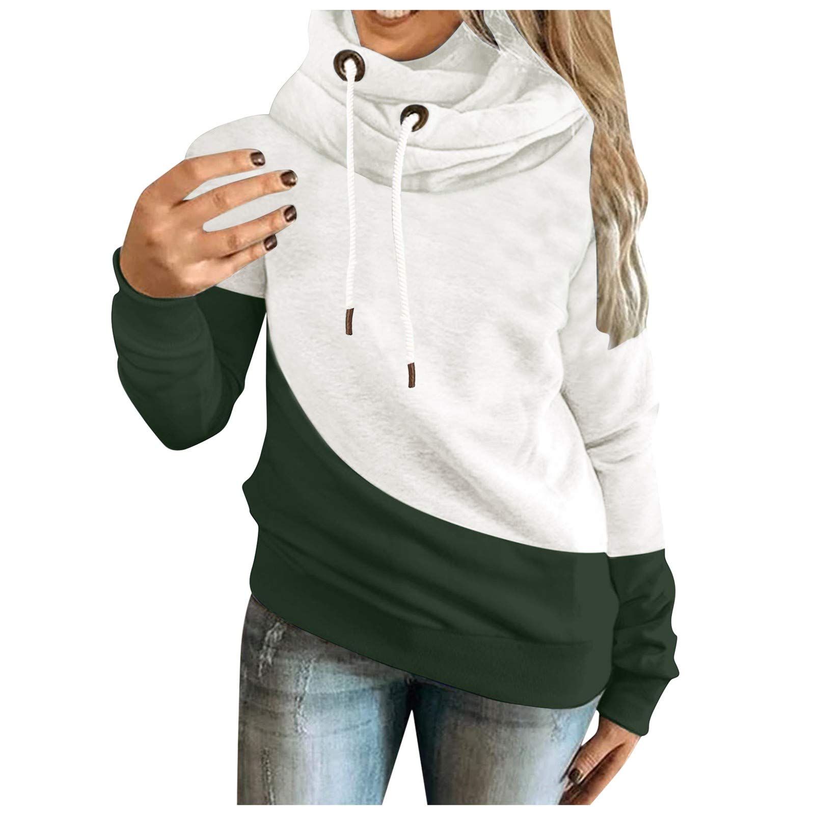 Women's Plus Size Contrast Stitch Long Sleeve Hoodie - Casual Pullover Sweatshirt for Everyday Wear, Lounge & Outdoor Activities