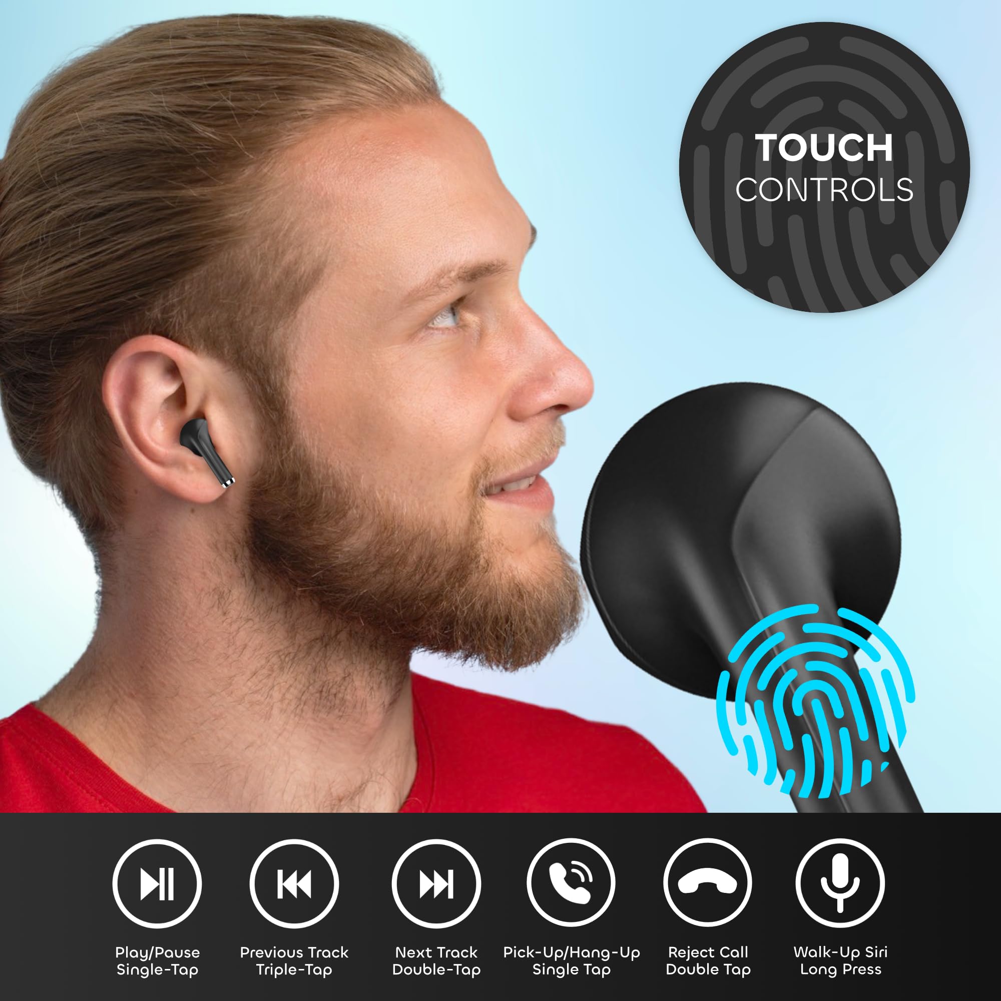 WATCHEM Wireless Earbuds TWS Bluetooth 5.0 in-Ear Headphones with Fast Charging Case, IPX5 Waterproof, AI Noise Cancellation - Perfect for Gym, Running, Workout & Travel (Black)