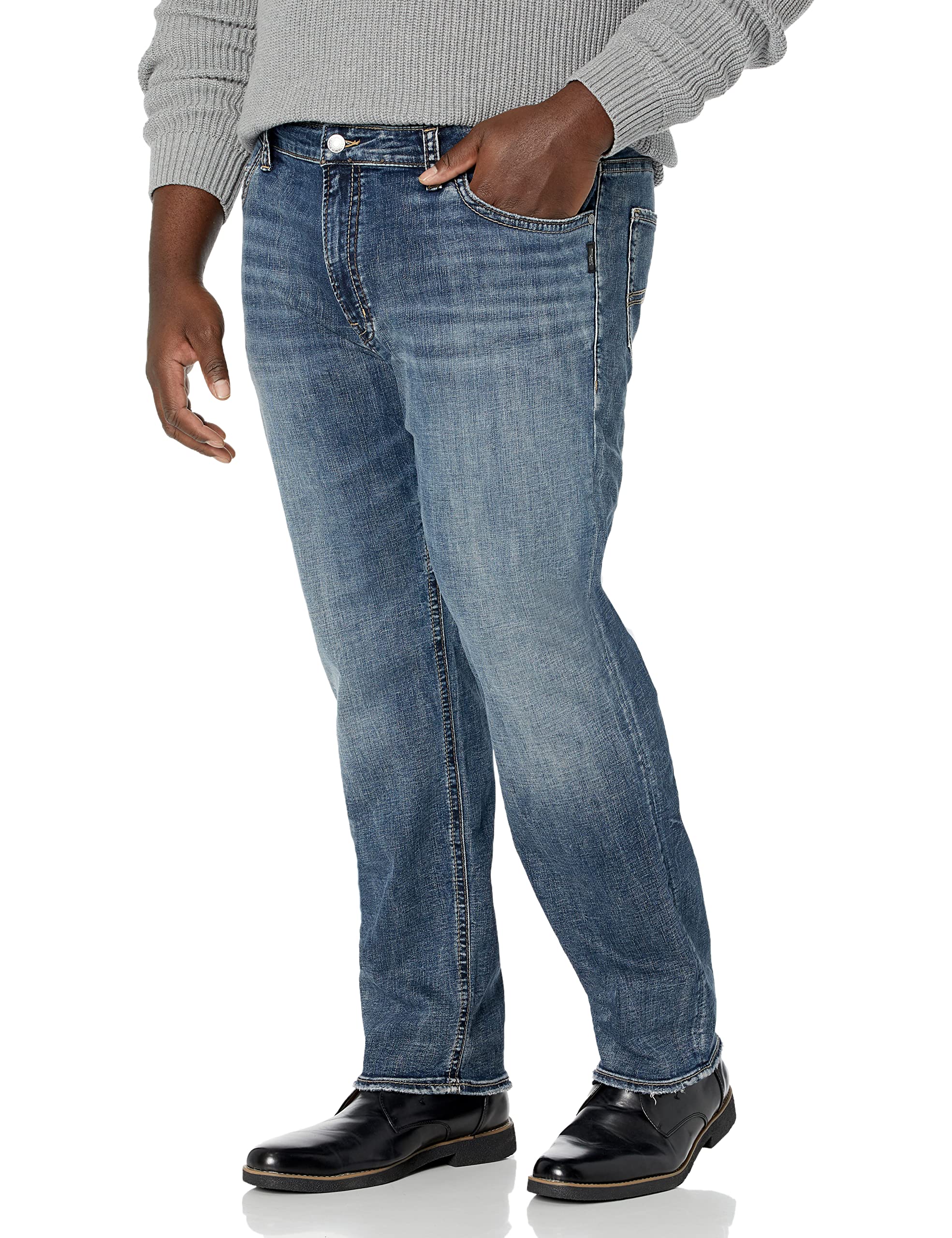 Silver Jeans Co. Men's Graystone Easy Fit Straight Leg Denim Jeans - Comfortable Casual & Work Pants for Everyday Wear