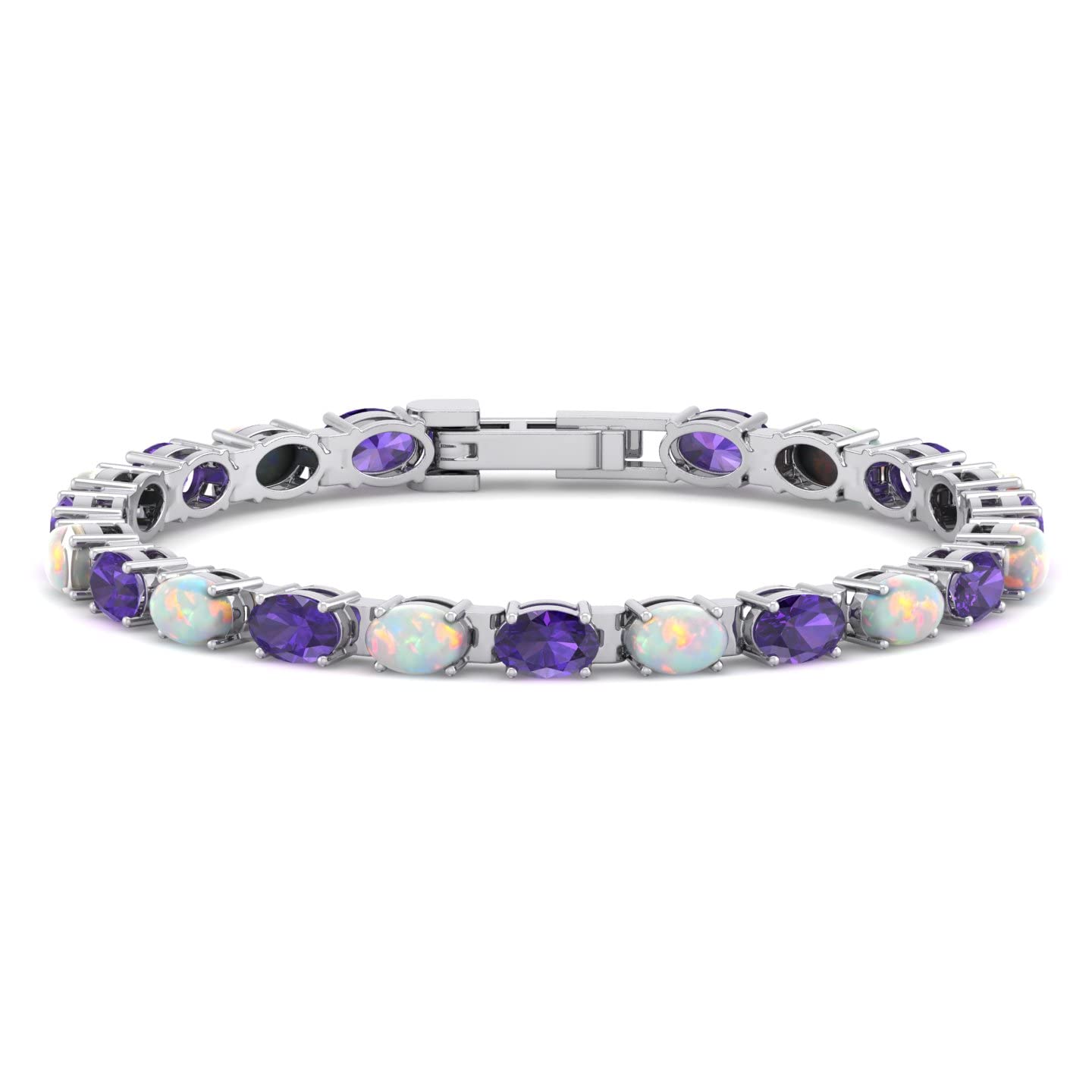 Silver Smile Amethyst Bracelet for Women - 7 Inch Tennis Birthstone Sterling Silver Bracelet with Citrine, Garnet, Aquamarine, Emerald, Sapphire, Opal, Ruby, Peridot & Topaz | Elegant Jewelry Gift for Birthday, Anniversary & Special Occasions