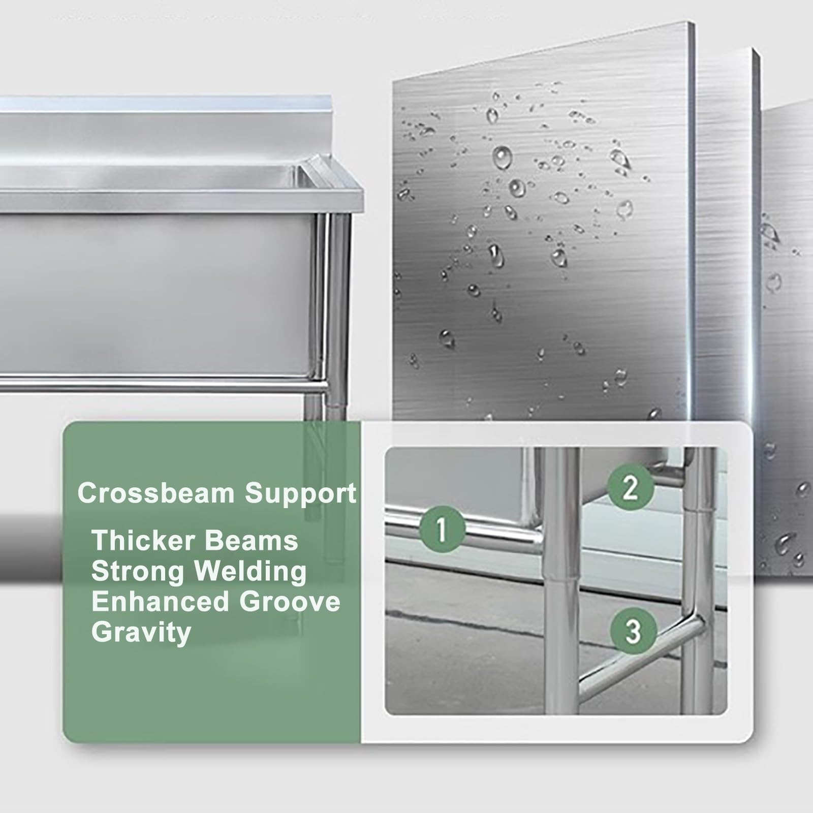 Large Stainless Steel Utility Sink - Freestanding Commercial Kitchen Sink with Single Bowl & Backsplash | Heavy-Duty Industrial Sink for Laundry Room, Garage & Restaurant Use | Includes Single Cold Faucet (Size Options Available)