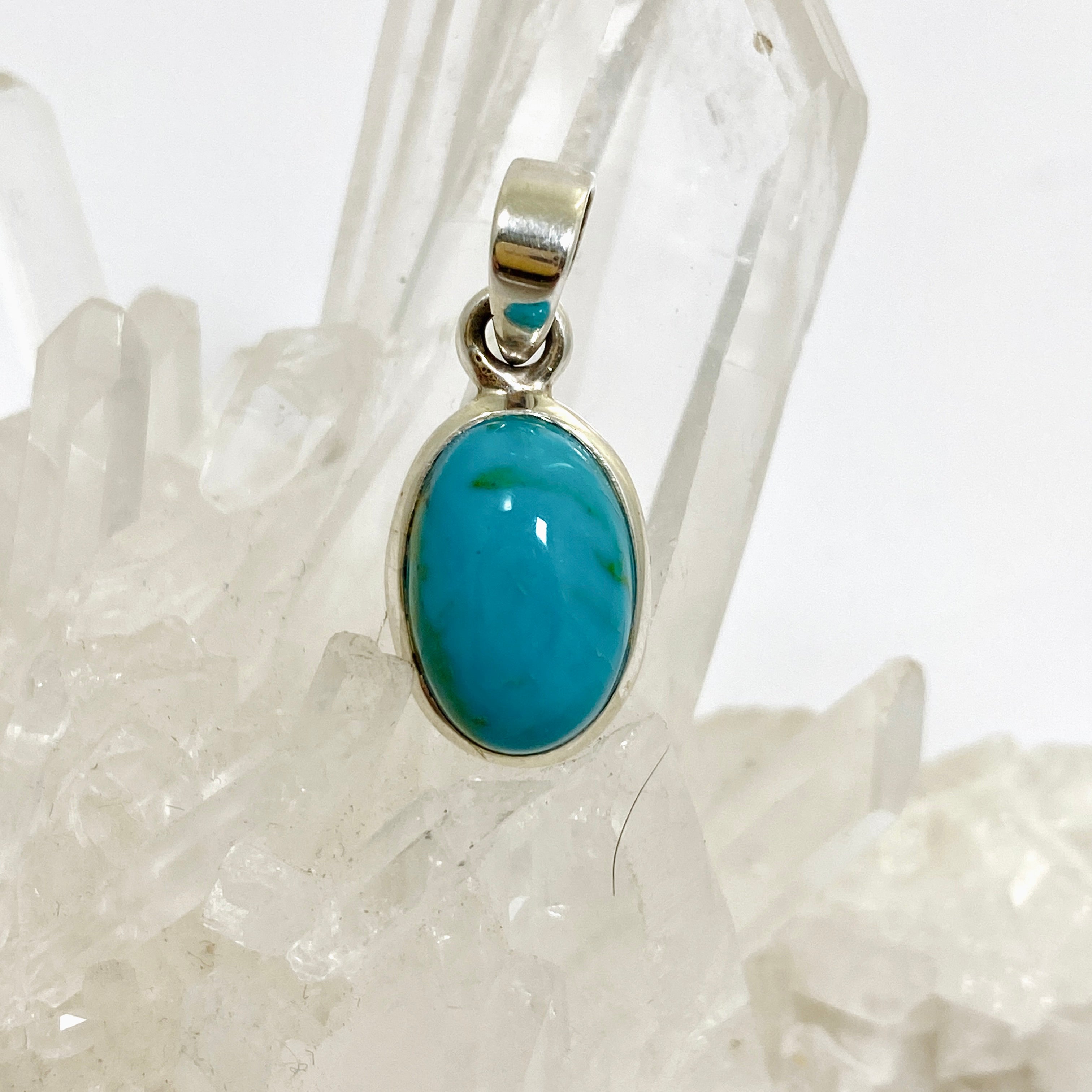 Natural Arizona Turquoise Oval Cabochon Pendant - Handmade Sterling Silver Jewelry PPGJ1028 for Women, Gift for Her, Birthday, Anniversary, Wedding, Boho Chic Style