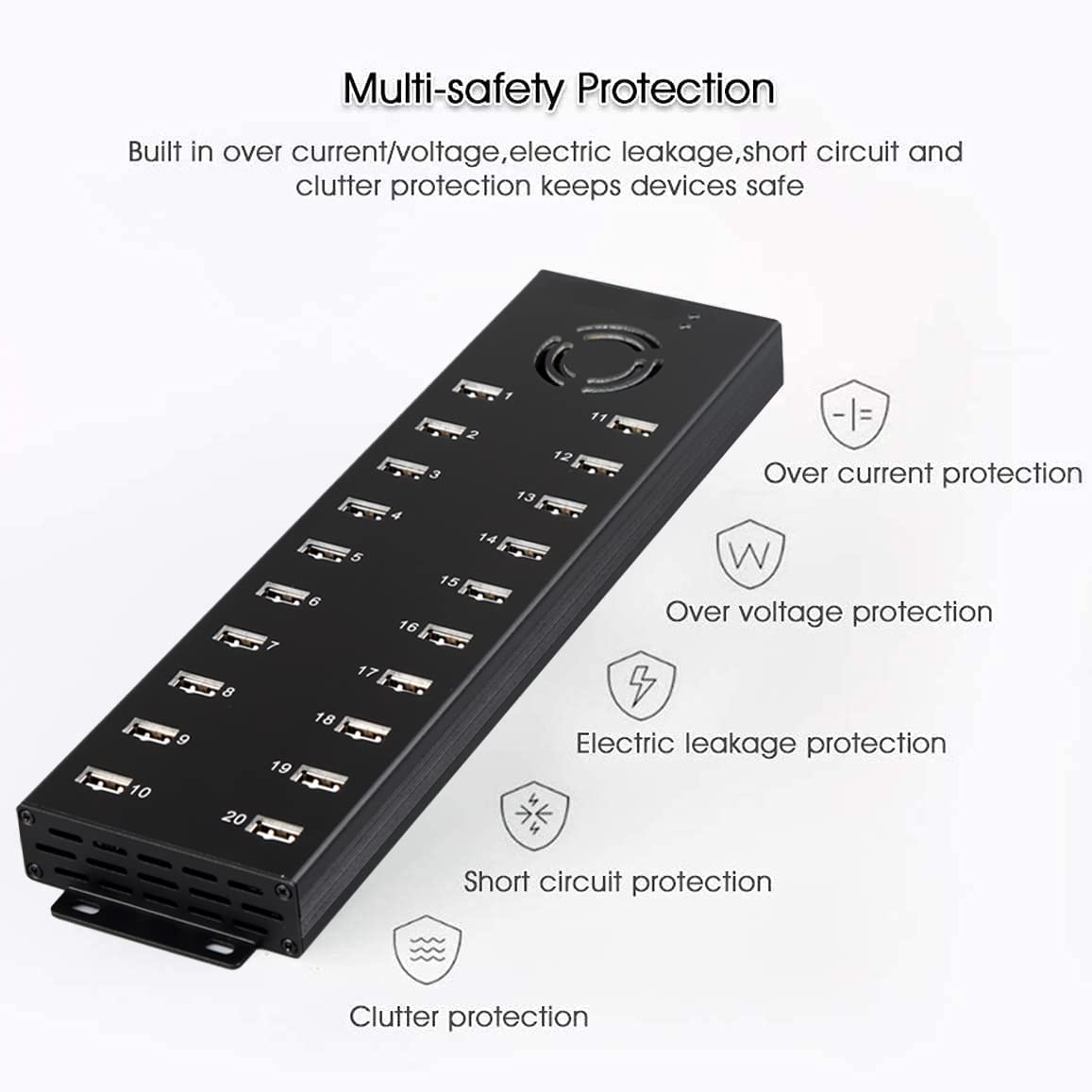 UHPPOTE 20-Port USB 2.0 Hub Charger - Industrial Grade USB Hub with Data Sync & Fast Charging for Office, Home, and Studio Workstations