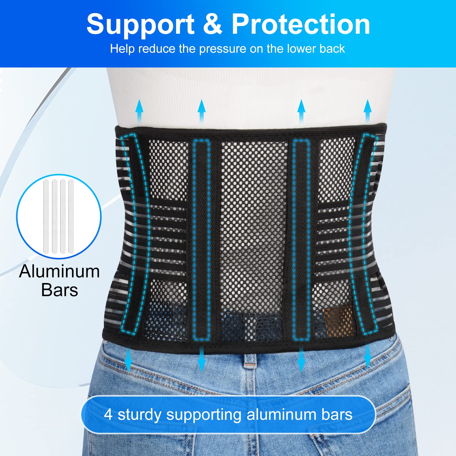 Supregear Adjustable Breathable Lower Back Brace for Men & Women - Lumbar Support Belt for Back Pain Relief, Herniated Disc, Sciatica & Scoliosis (Black, XL) - Ideal for Office Work, Sports & Daily Activities