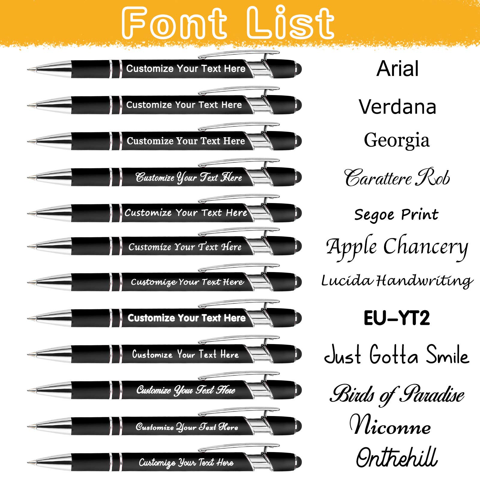 **Amlion Custom Personalized Ballpoint Pens with Stylus - Engraved Name, Message, or Logo - Bulk Orders (12, 24, 48, 96 PCS) - Black Ink - Perfect for Christmas Gifts, Wedding Favors, Business Promotions & Graduation Presents**