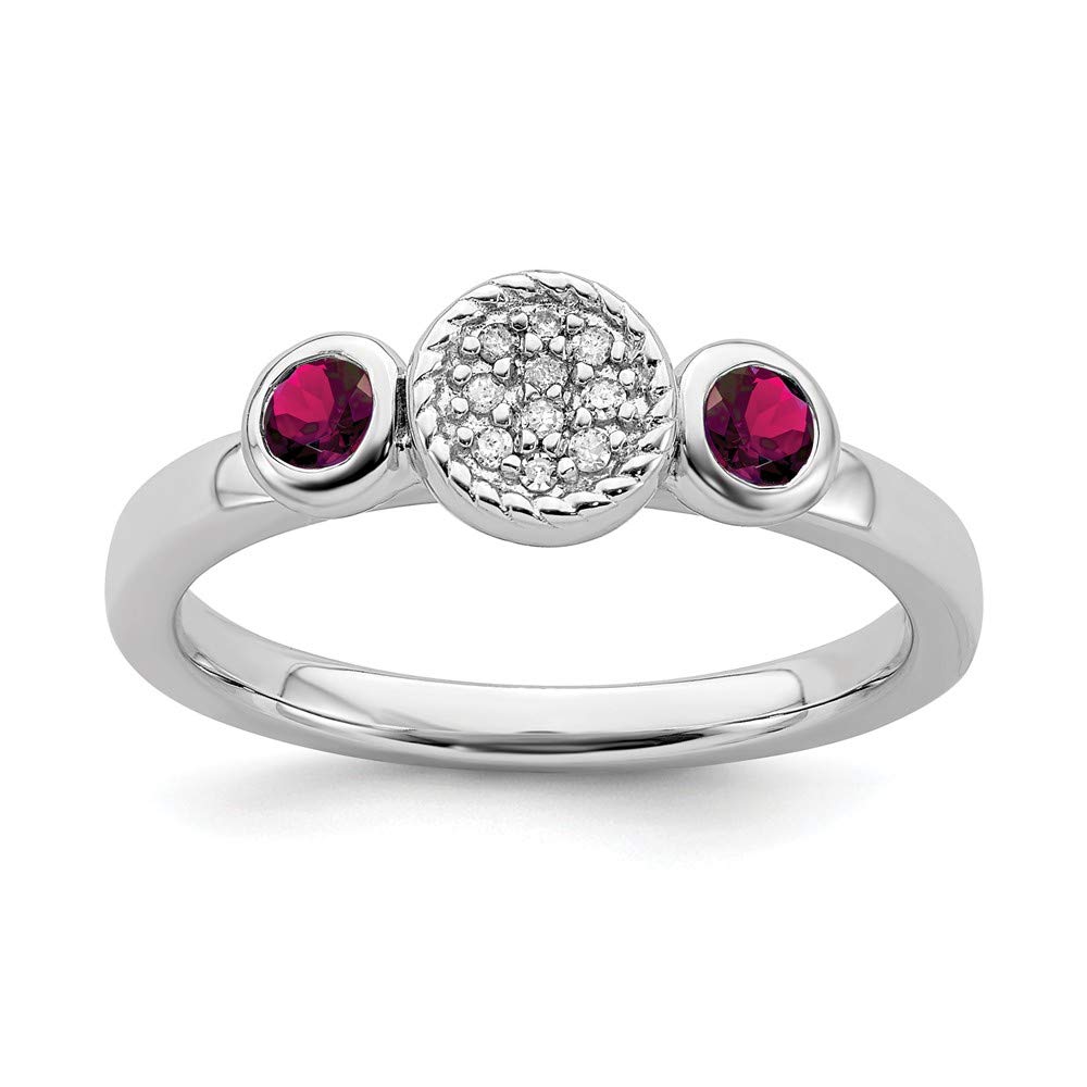 925 Sterling Silver Stackable Double Round Ruby & Diamond Eternity Band Ring (0.05cttw) - Perfect for Wedding, Anniversary & Everyday Jewelry Stacking