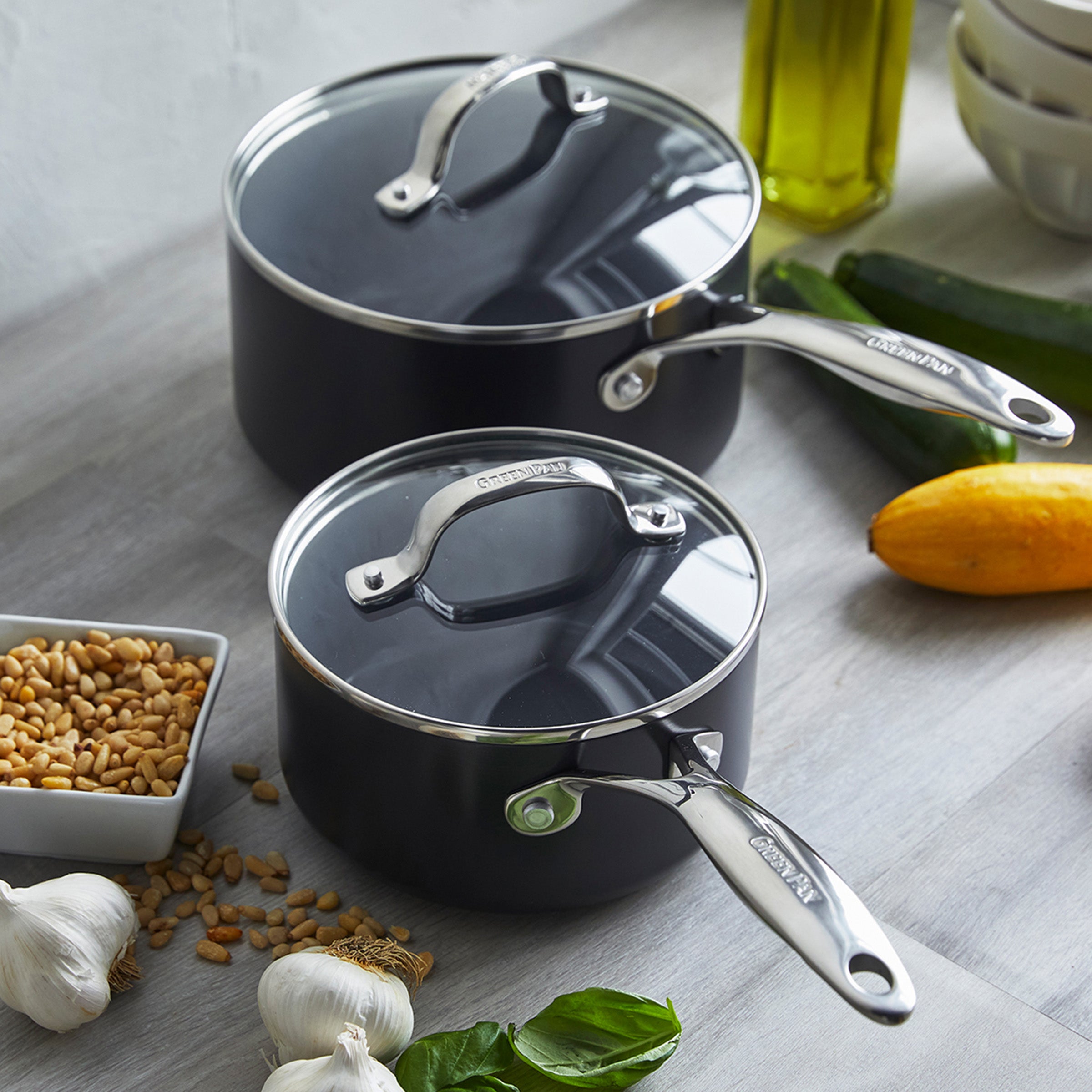 Valencia Pro Ceramic Nonstick 1.5 & 3 Quart Saucepan Set with Glass Lids - Perfect for Cooking, Boiling & Simmering Soups, Pasta & Sauces