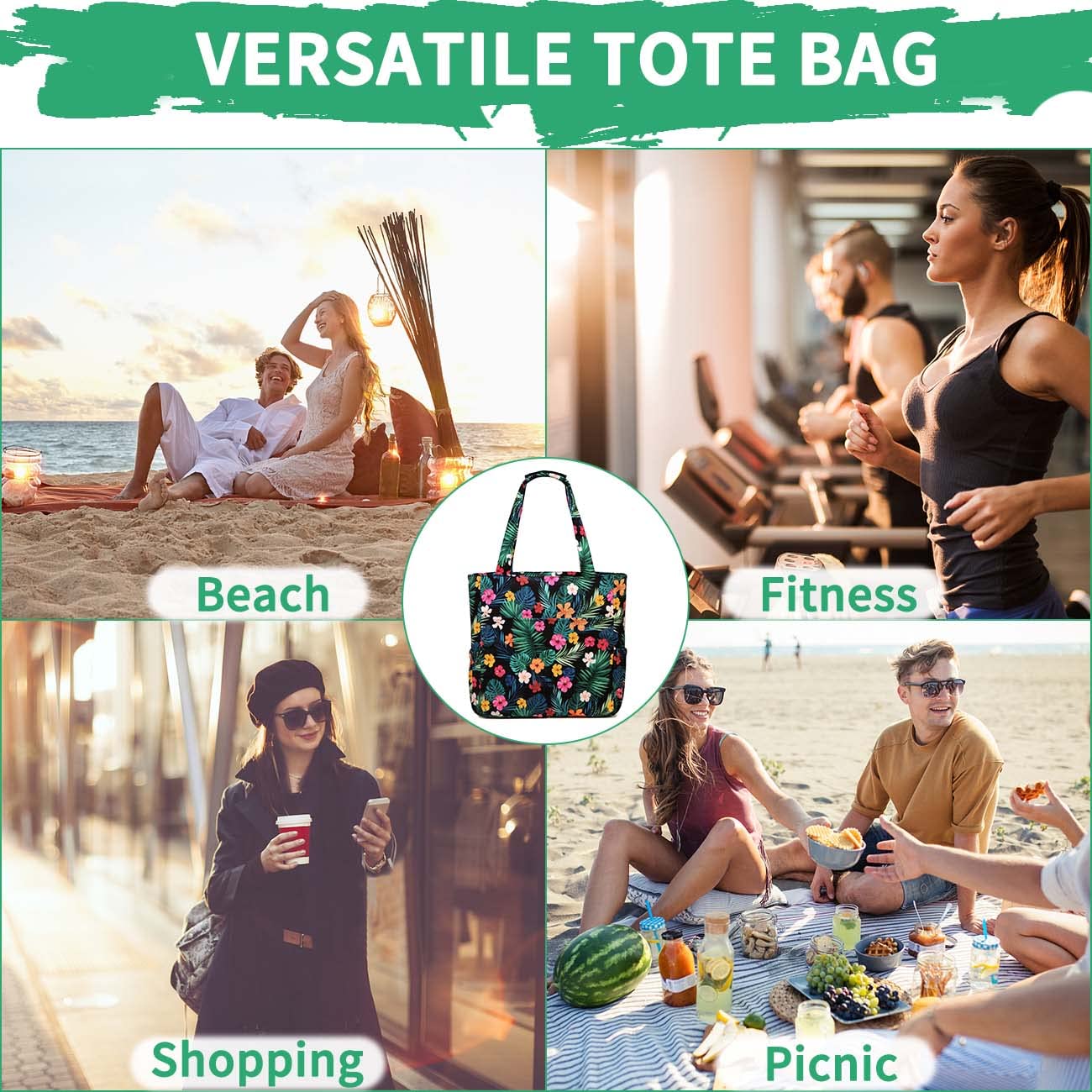 Waterproof Sandproof Foldable Large Beach Tote Bag for Women - Lightweight Zippered Swim Bag for Pool, Travel, Shopping, Picnic, Gym & Camping - Perfect Summer Accessory for Beach Days, Vacation & Outdoor Activities