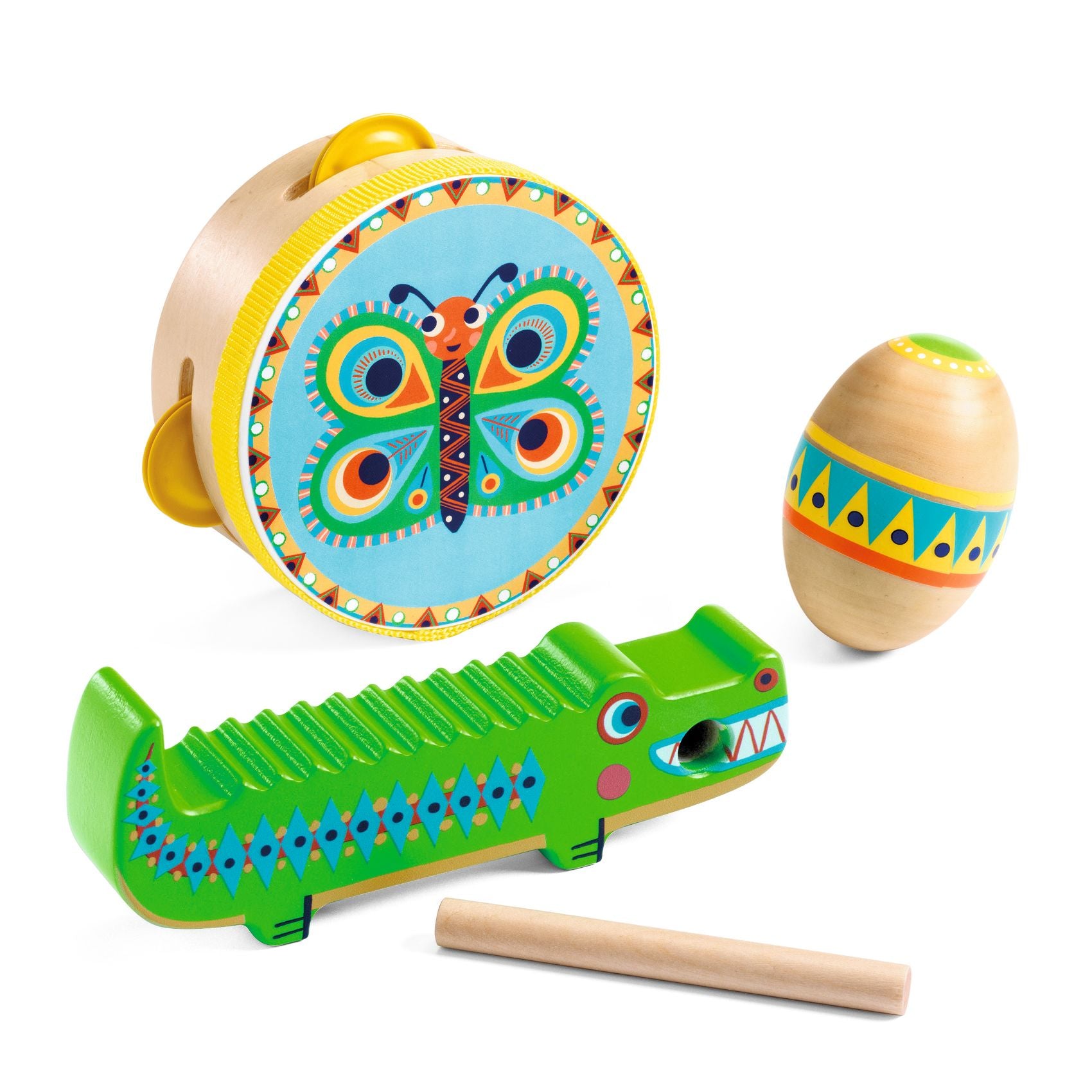 Best Djeco Animambo Set of 3 Percussion Instruments for Kids - Musical Toy with Tambourine, Maracas & Drum - Perfect for Early Childhood Music Education & Playtime