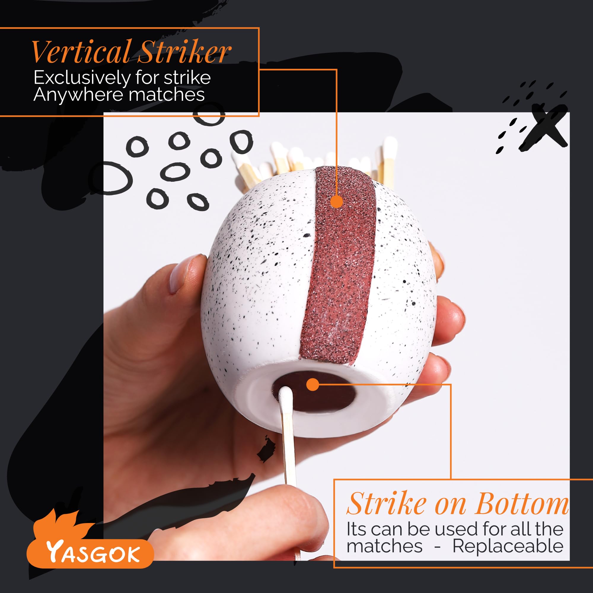 Ceramic Match Holder with Striker - Set of 2 Decorative Candle Match Boxes | Modern Home Decor Gift for Kitchen, Bathroom & Fireplace | Perfect for Candles, Fireplaces & Outdoor Use