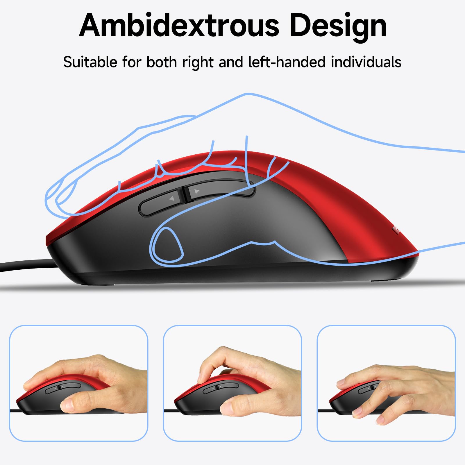 Memzuoix Wired USB Mouse - 1200 DPI Ergonomic Optical Computer Mouse with 5FT Cord for Laptop, PC, Desktop, MacBook, 5 Buttons (Pomegranate Red) - Perfect for Office, Gaming, and Home Use
