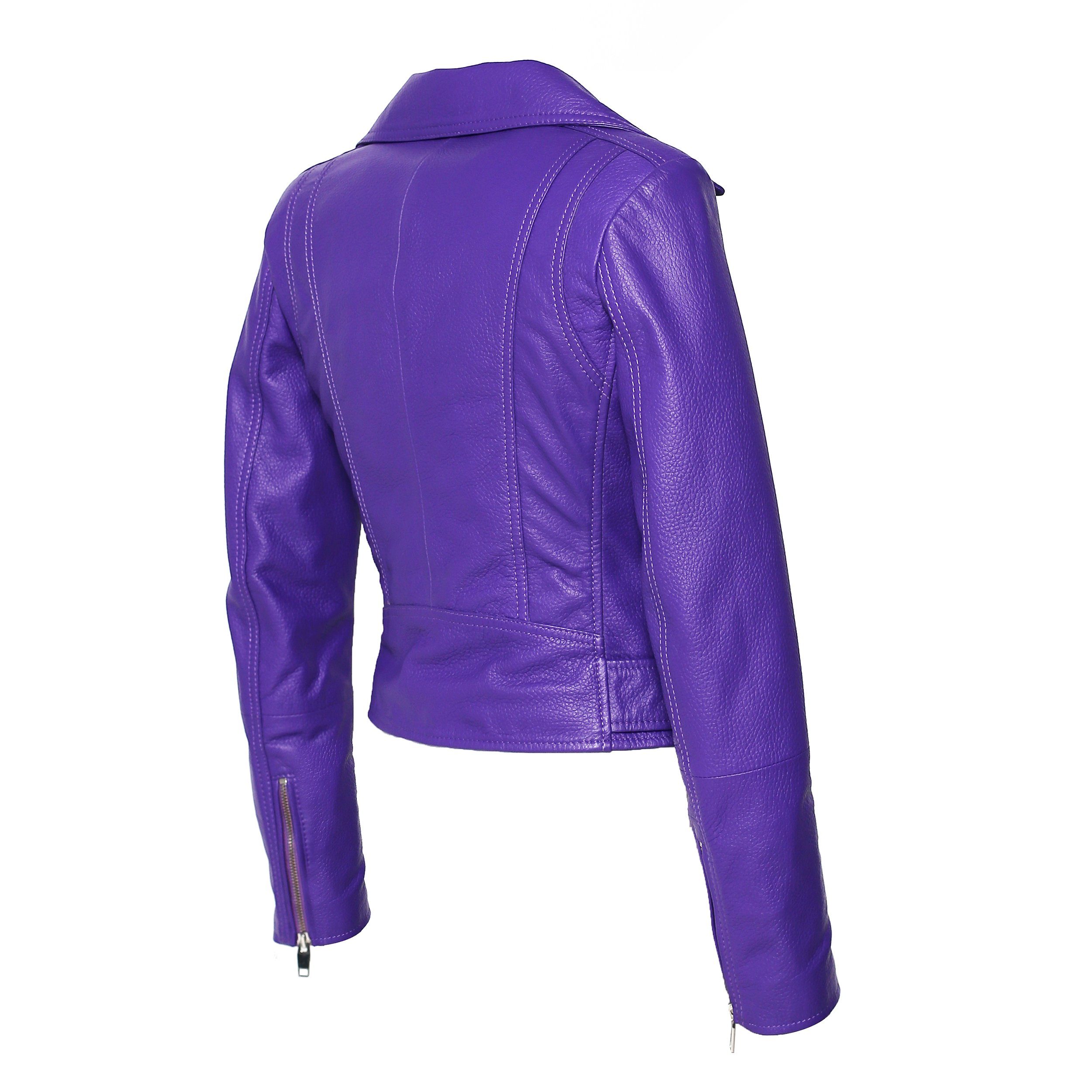 Women's Purple Nappa Leather Jacket - Moto Style with Deerskin Embossed Print | Perfect for Biker Fashion, Night Out & Casual Wear