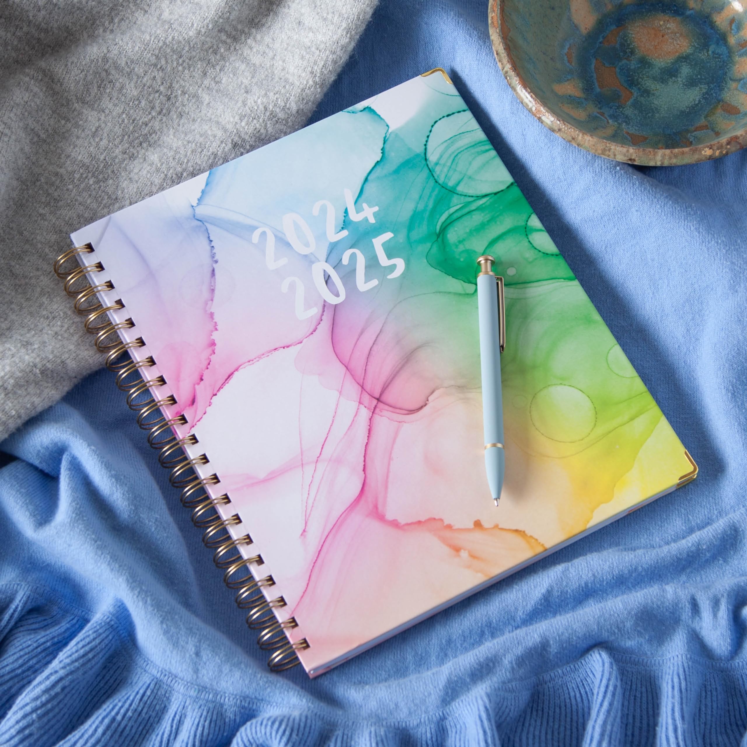 Blue Sky 2024-2025 Academic Planner - Weekly & Monthly Calendar, 8.5 x 11 Inch Hardcover Wirebound Notebook with Rainbow Pages - Perfect for Students, Teachers & Office Organization