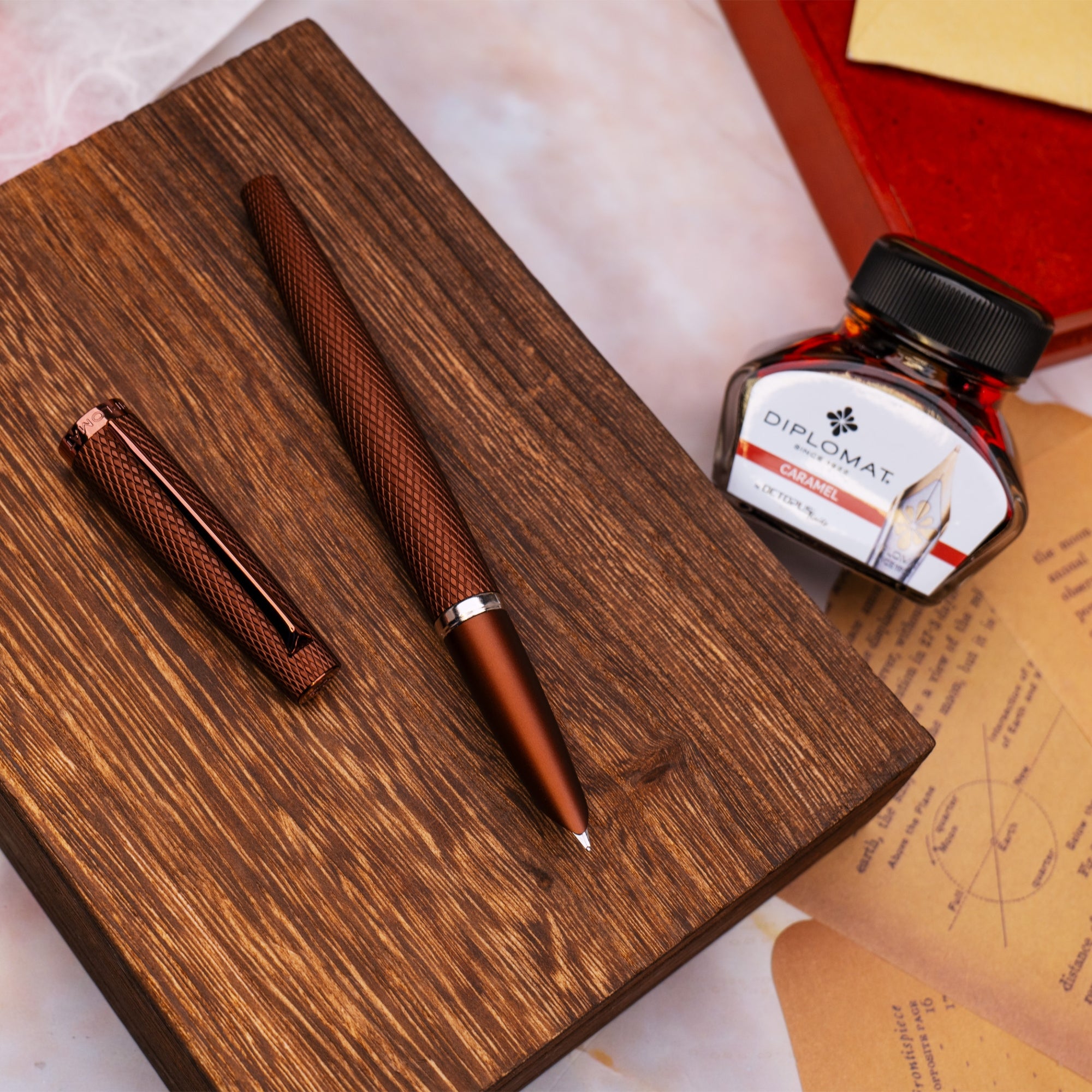 Diplomat Viper Fountain Pen - Fine & Medium Nib, Elegant Brown Guilloche Finish - Perfect for Writing, Journaling & Professional Use