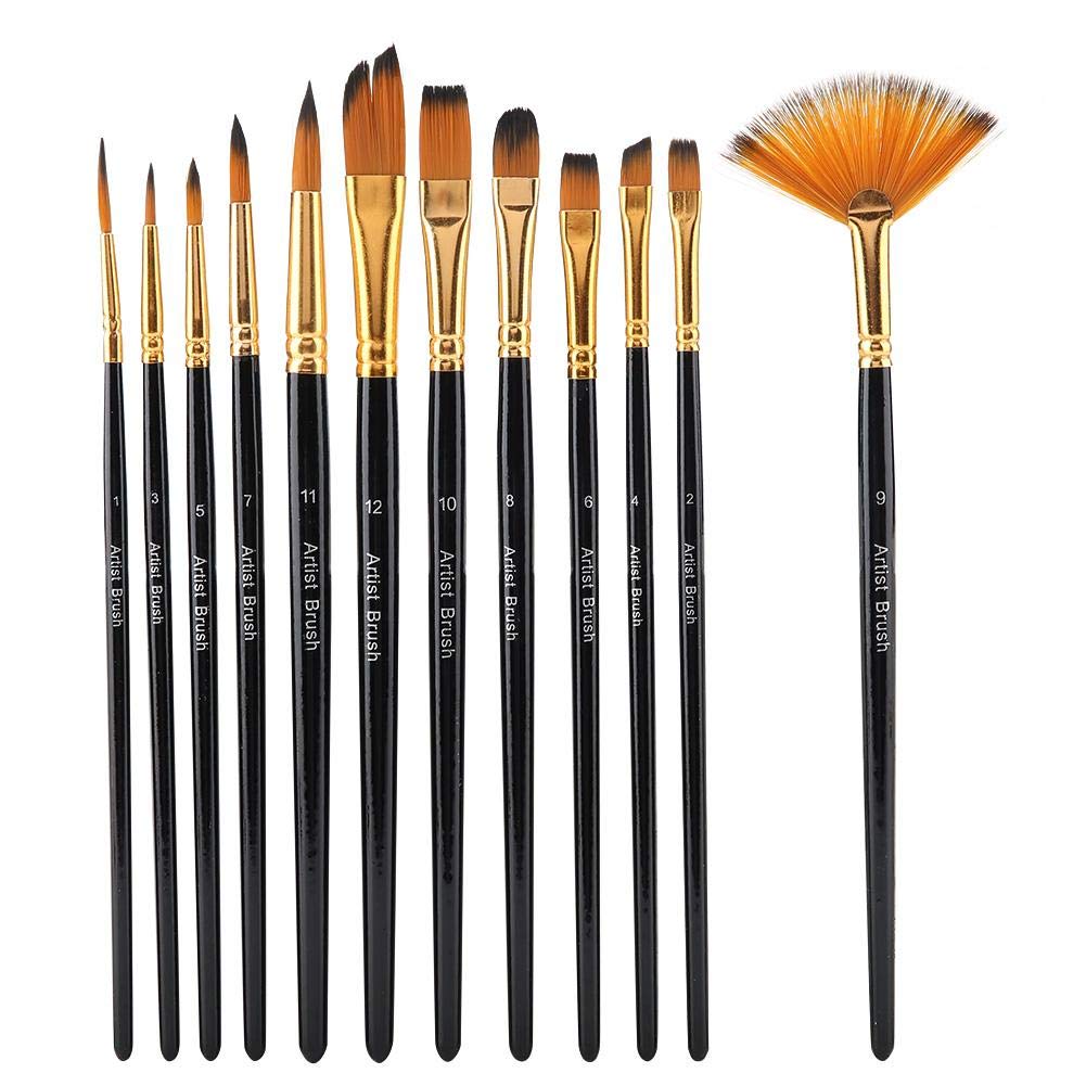 12Pcs Nylon Hair Artist Paint Brushes Set for Acrylic, Oil, Watercolor - Perfect for Body Painting, Face Art, Nail Design & Rock Painting - Ideal for Artists, DIY Crafts & Home Decor Projects