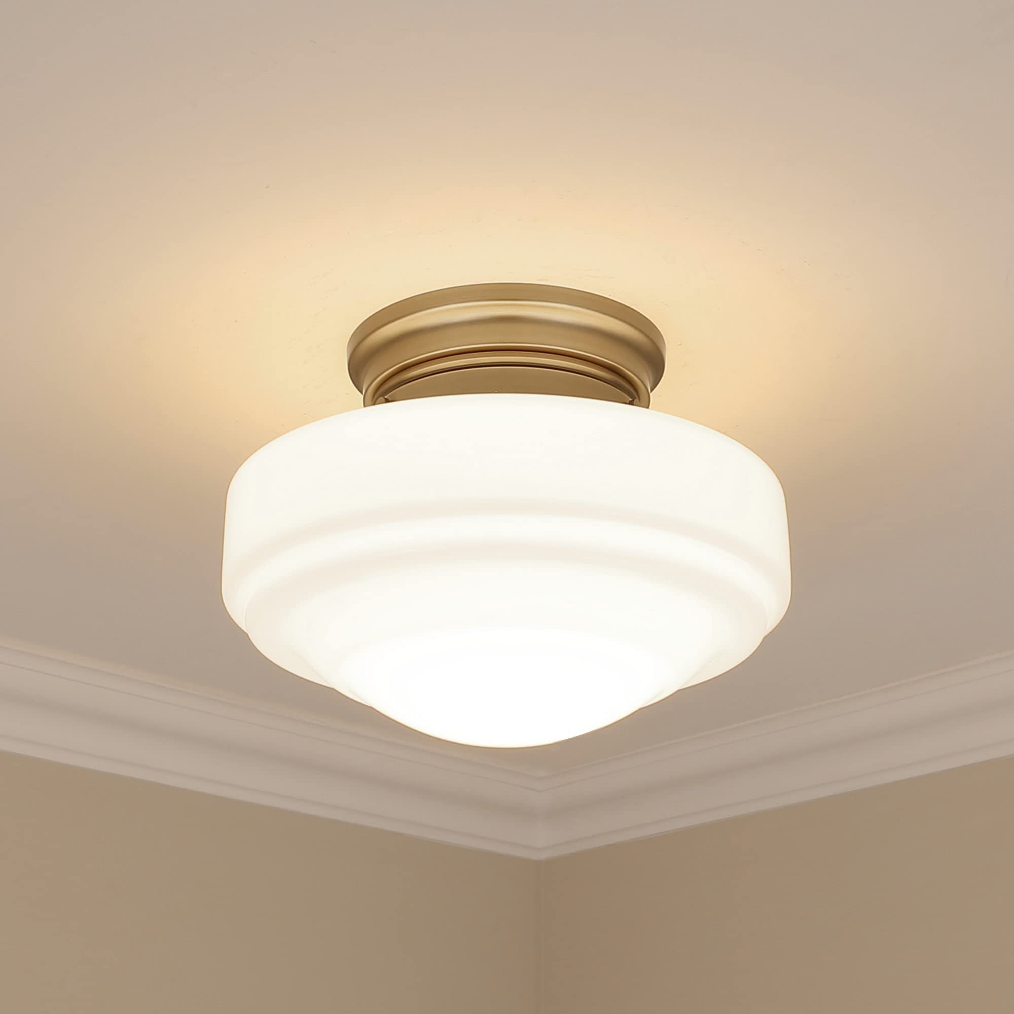 Vintage Style Semi-Flush Mount Ceiling Light Fixture - Matte Black with Milk Glass Shade - Perfect for Bedroom, Living Room & Dining Room Lighting