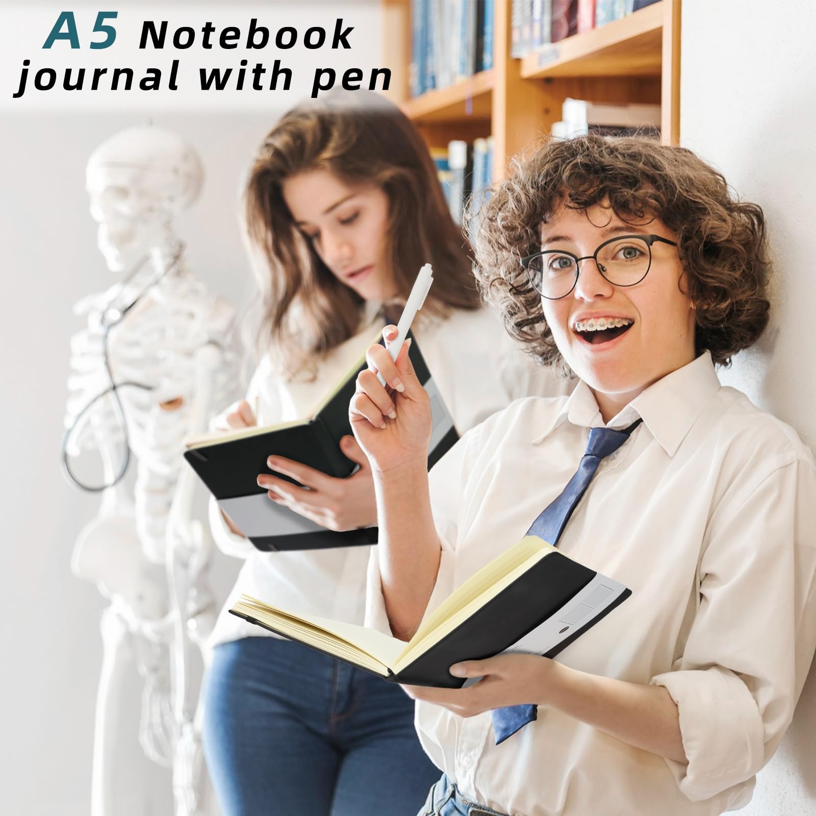 Coopay 24-Pack A5 Leather Journal Notebook Set with 24 White Pens - Classic Ruled Hardcover Writing Notebooks for Office, School & Business - Bulk Journals with Pen Holder (100GSM, 8.3”x5.5”, Black) - Perfect for Daily Journaling, Note Taking, Gift Giving & Creative Writing