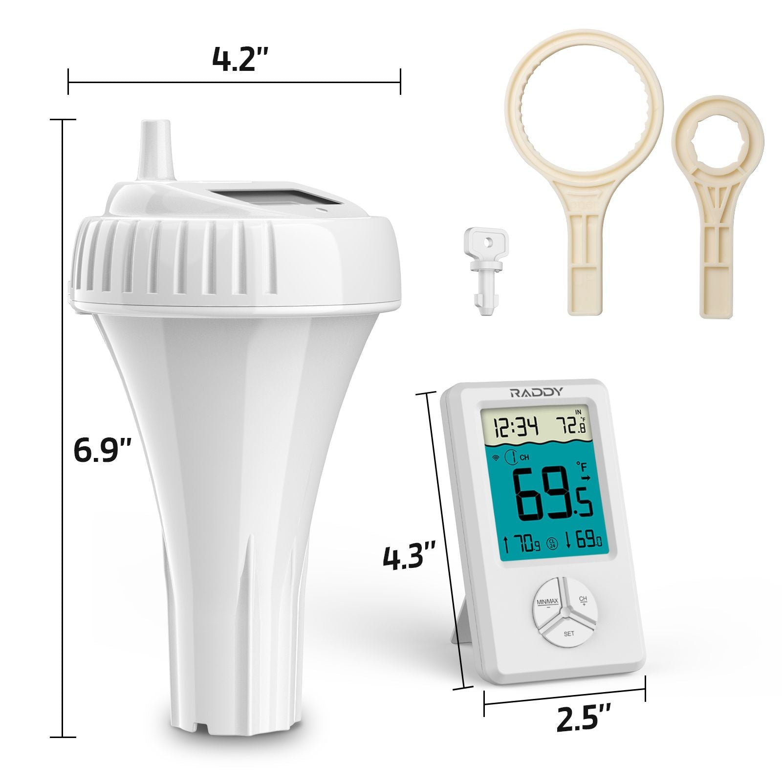 Raddy PT-1 Wireless Digital Water Thermometer with LCD Screen - IPX7 Waterproof for Swimming Pools, Hot Tubs, Fish Ponds & Bath Temperature Monitoring - Perfect for Home, Spa and Outdoor Water Activities