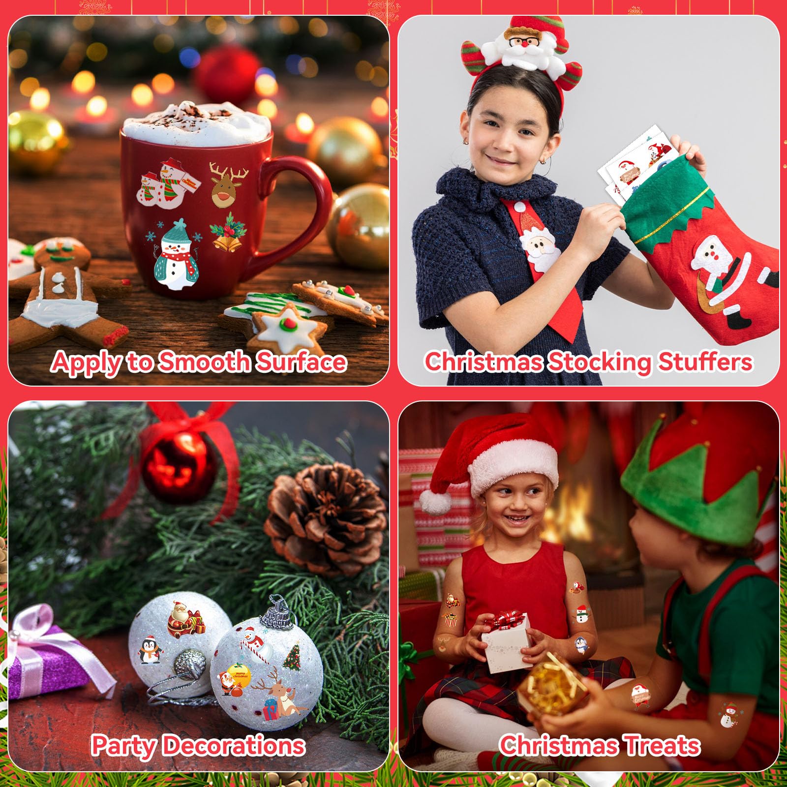 144 Pcs Christmas Temporary Tattoos for Kids - Fun Holiday Stocking Stuffers & Party Favors for Boys and Girls | Perfect for Xmas Gift Bags, Classroom Rewards & Christmas Decorations