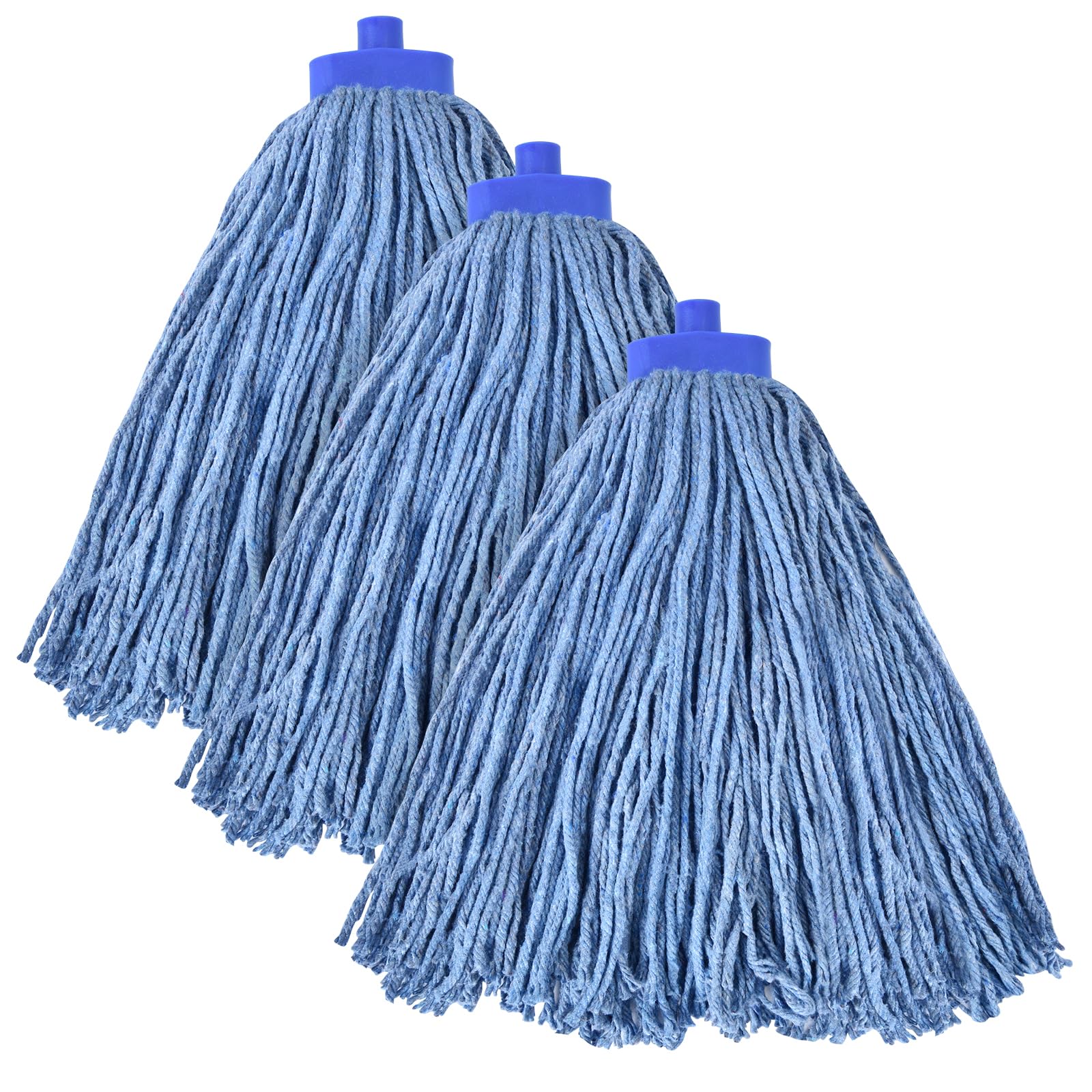 Heavy Duty Cotton Wet Mop Heads (3-Pack) with Microfiber Cloths - for Home & Commercial Cleaning