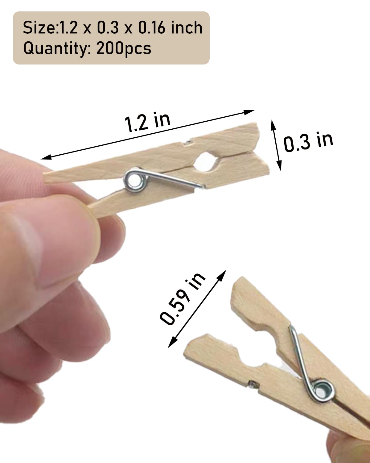 200 PCS Mini Wooden Clothespins 1.2 Inch - Small Photo Clips for Baby Shower, DIY Crafts, Scrapbooking & Home Decor - Perfect for Hanging Photos, Artwork, Garlands and Party Decorations