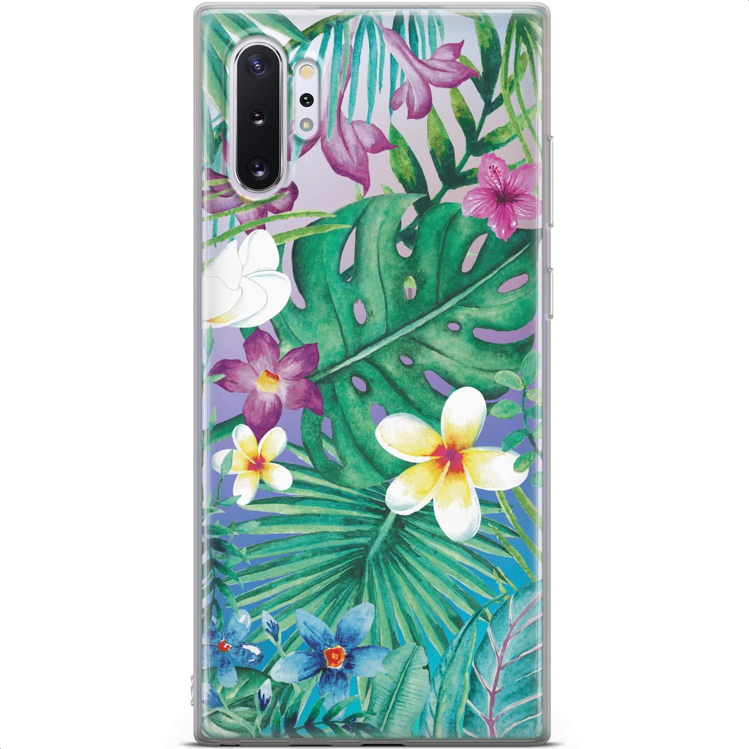 Samsung Galaxy S24 S23 Ultra S22 5G Plus S21 FE S20 S10 Phone Case - Slim TPU Protective Cover with Tropical Palm Leaves & Hawaiian Flowers Design in Green | Lightweight Flexible Silicone for Everyday Use & Travel Protection