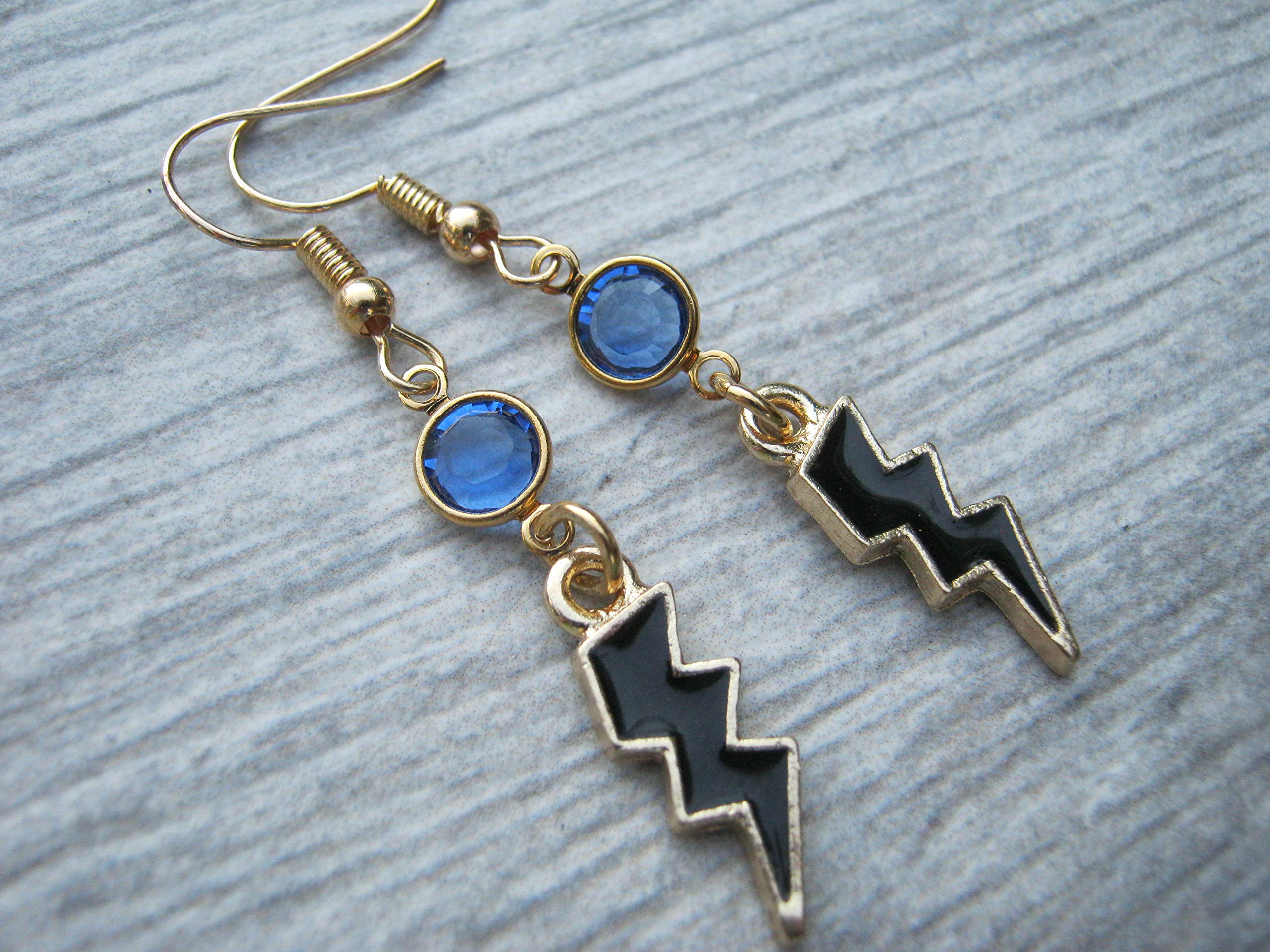 Black Enameled Lightning Bolt Birthstone Earrings - Gold Tone Storm Jewelry - Personalized Weather-Themed Gift for Women - Perfect for Birthday, Anniversary & Everyday Wear
