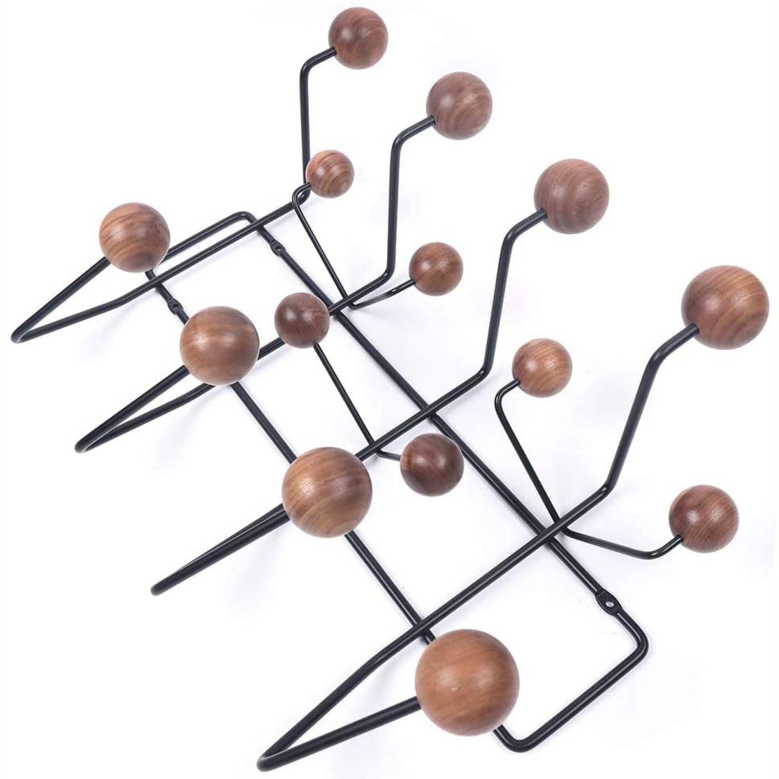 Modern Wall Mounted Coat Hooks with Painted Solid Wooden Balls - 14 Hooks Metal Frame Hanger for Jackets, Towels & Accessories - Perfect for Entryway, Bathroom & Bedroom Organization