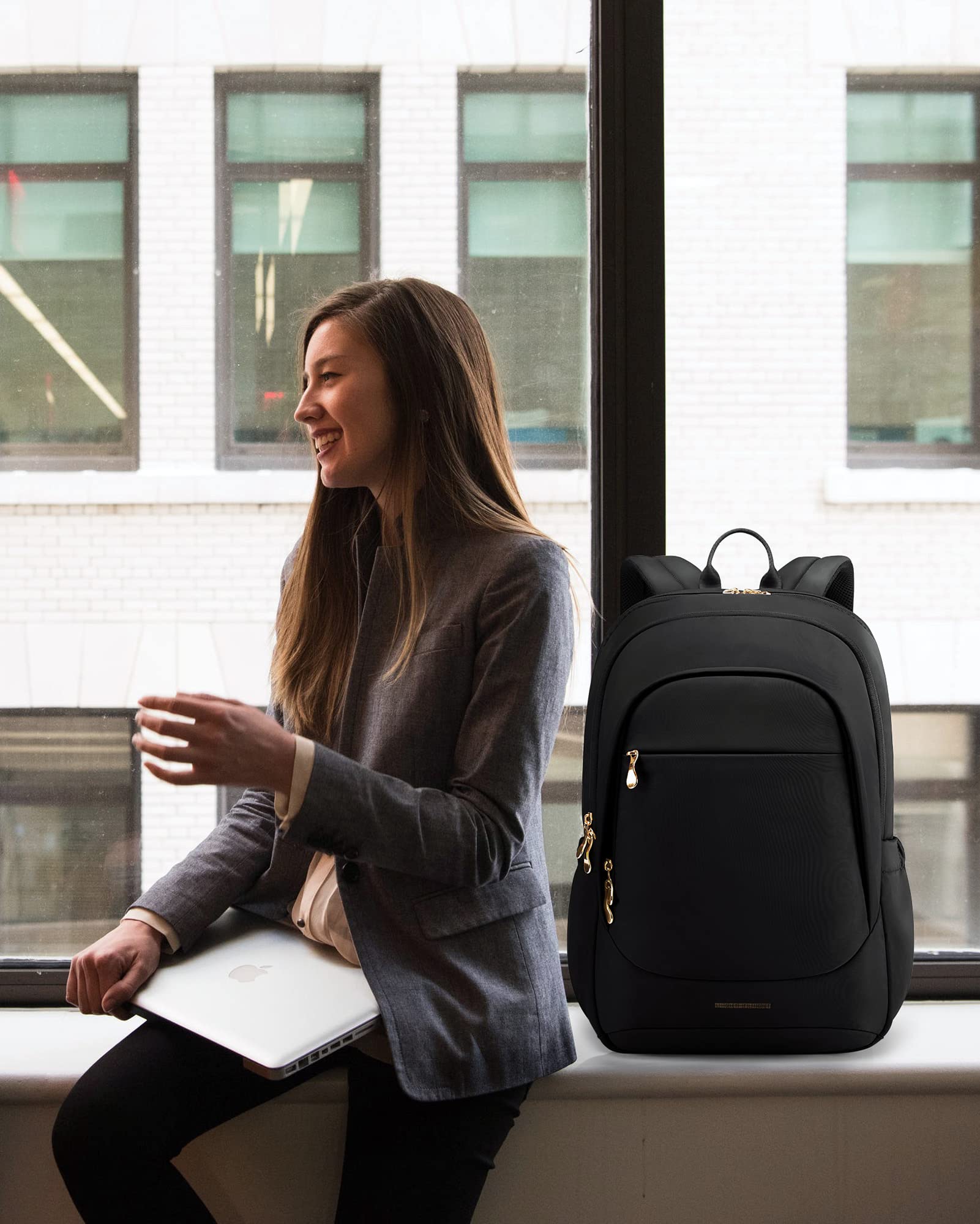 Lightweight Travel Backpack for Women - 15.6 Inch Laptop Backpack with USB Charging Port, Water Resistant College Bookbag, Large Capacity Black Computer Backpack for Work & Business Travel - Perfect for Commuting, Business Trips & Daily Office Use
